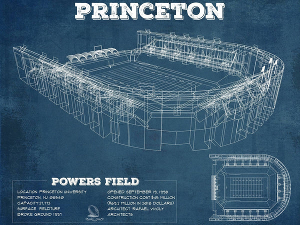 Cutler West Princeton Tigers Football Art - Vintage Powers Field Blueprint Wall Art
