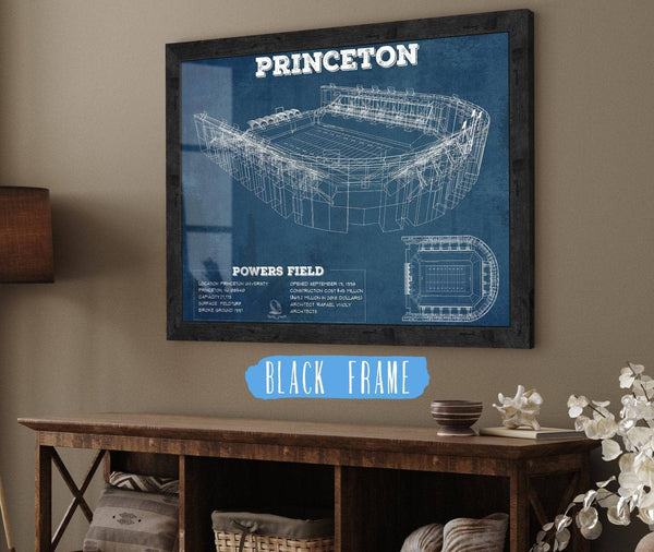 20" x 16" / Black Frame Cutler West Princeton Tigers Football Art - Vintage Powers Field Blueprint Wall Art