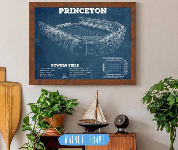20" x 16" / Walnut Frame Cutler West Princeton Tigers Football Art - Vintage Powers Field Blueprint Wall Art