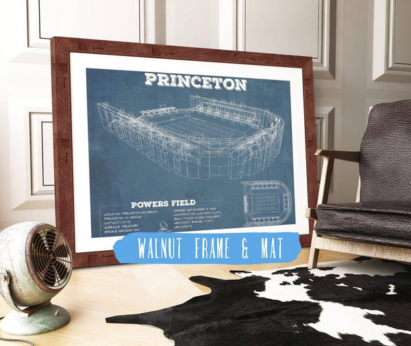 20" x 16" / Walnut Frame & Mat Cutler West Princeton Tigers Football Art - Vintage Powers Field Blueprint Wall Art