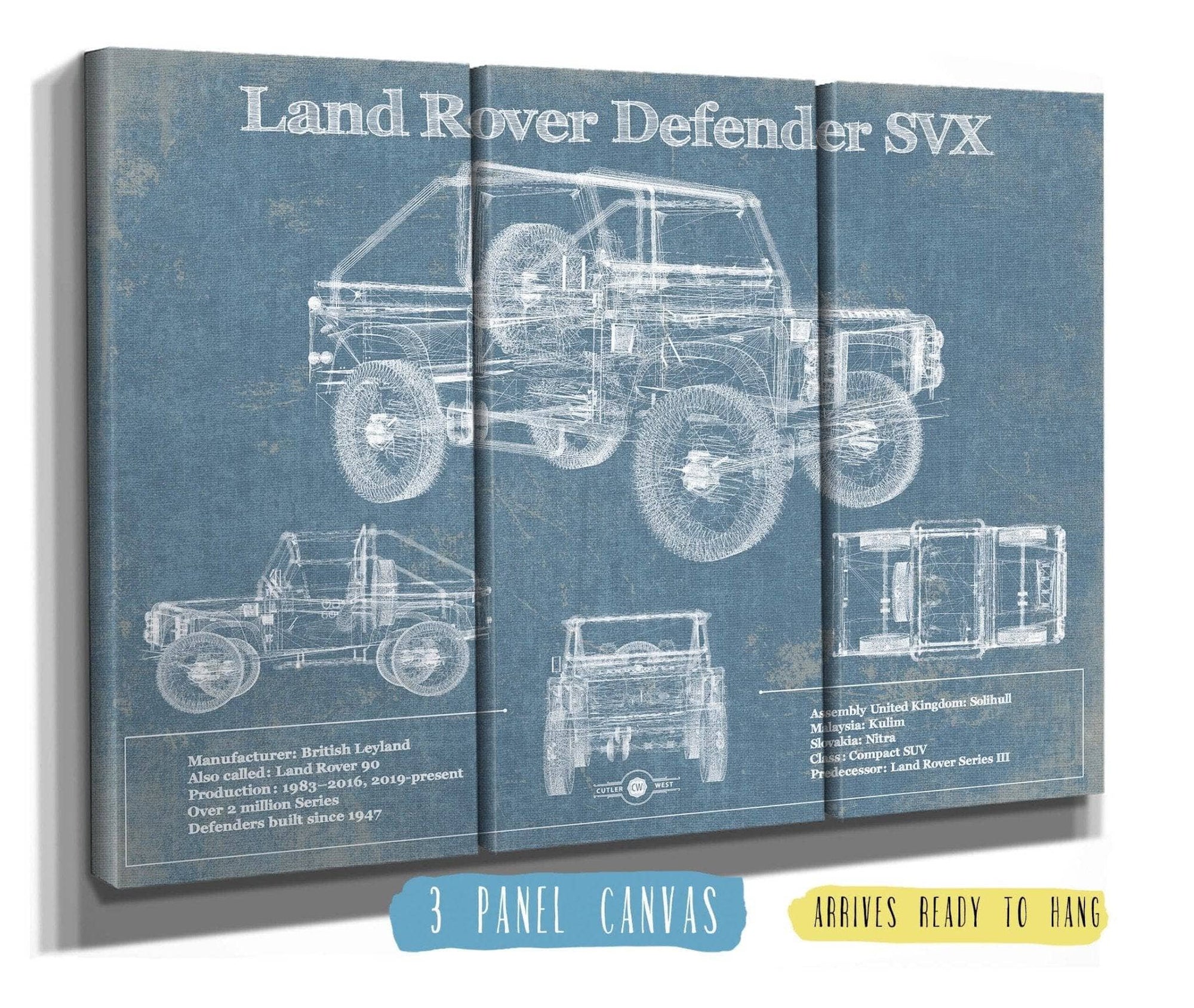 Cutler West Land Rover Collection 48" x 32" / 3 Panel Canvas Wrap Land Rover Defender SVX Blueprint Vintage Auto Patent Print 845000209_65484