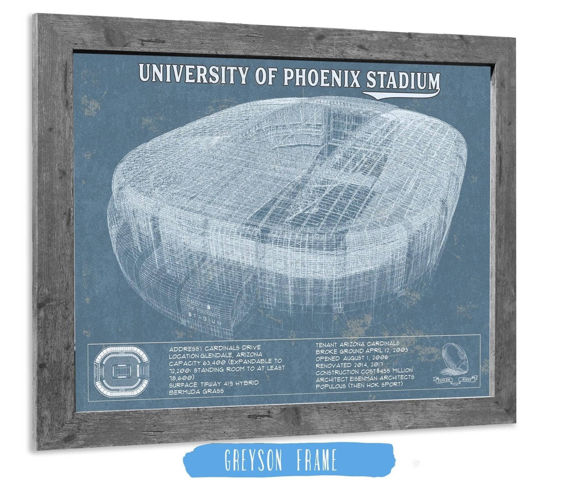 Cutler West Pro Football Collection 14" x 11" / Greyson Frame Arizona Cardinals University Of Phoenix Stadium Vintage Football Print 235353089