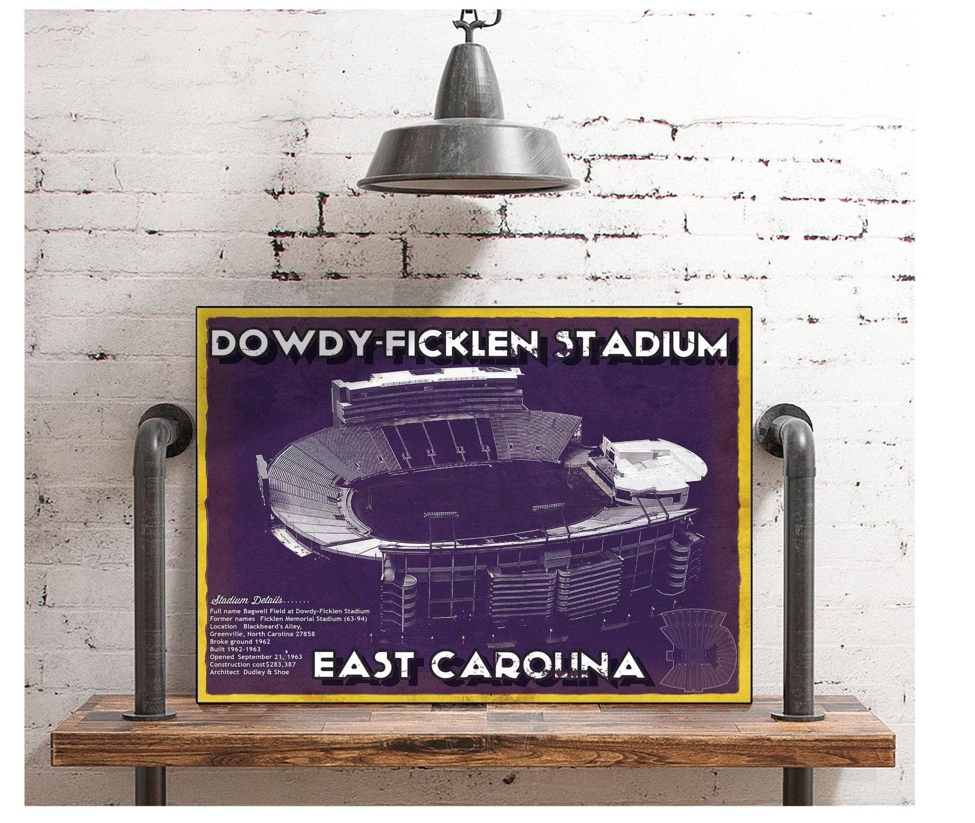 Cutler West College Football Collection East Carolina Pirates - Dowdy–Ficklen Stadium Vintage Blueprint Wall Art