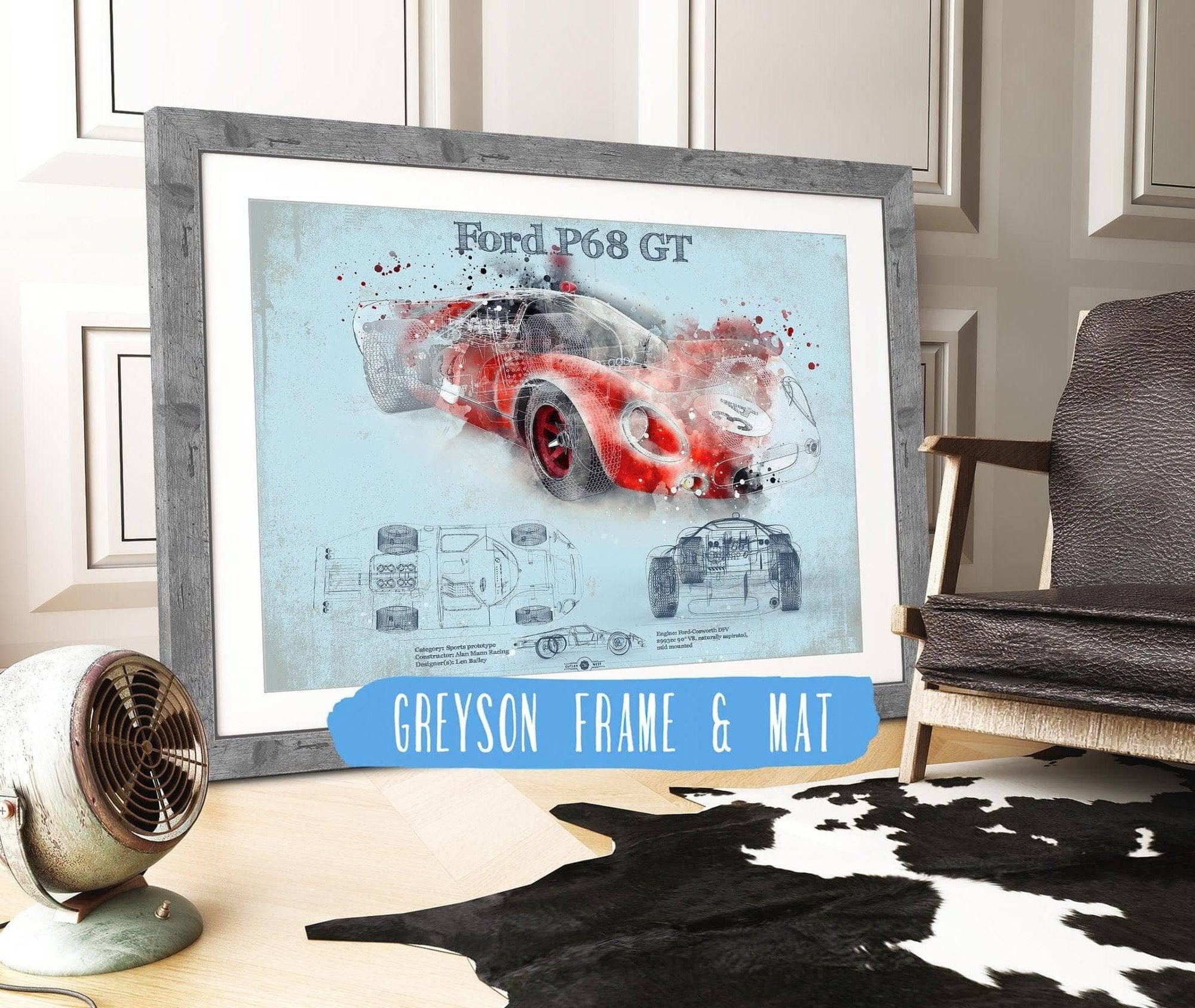 Cutler West Ford Collection 14" x 11" / Greyson Frame & Mat Ford P68 Ford 3L GT  F3L Vintage Sports Car Print 845000145_13792