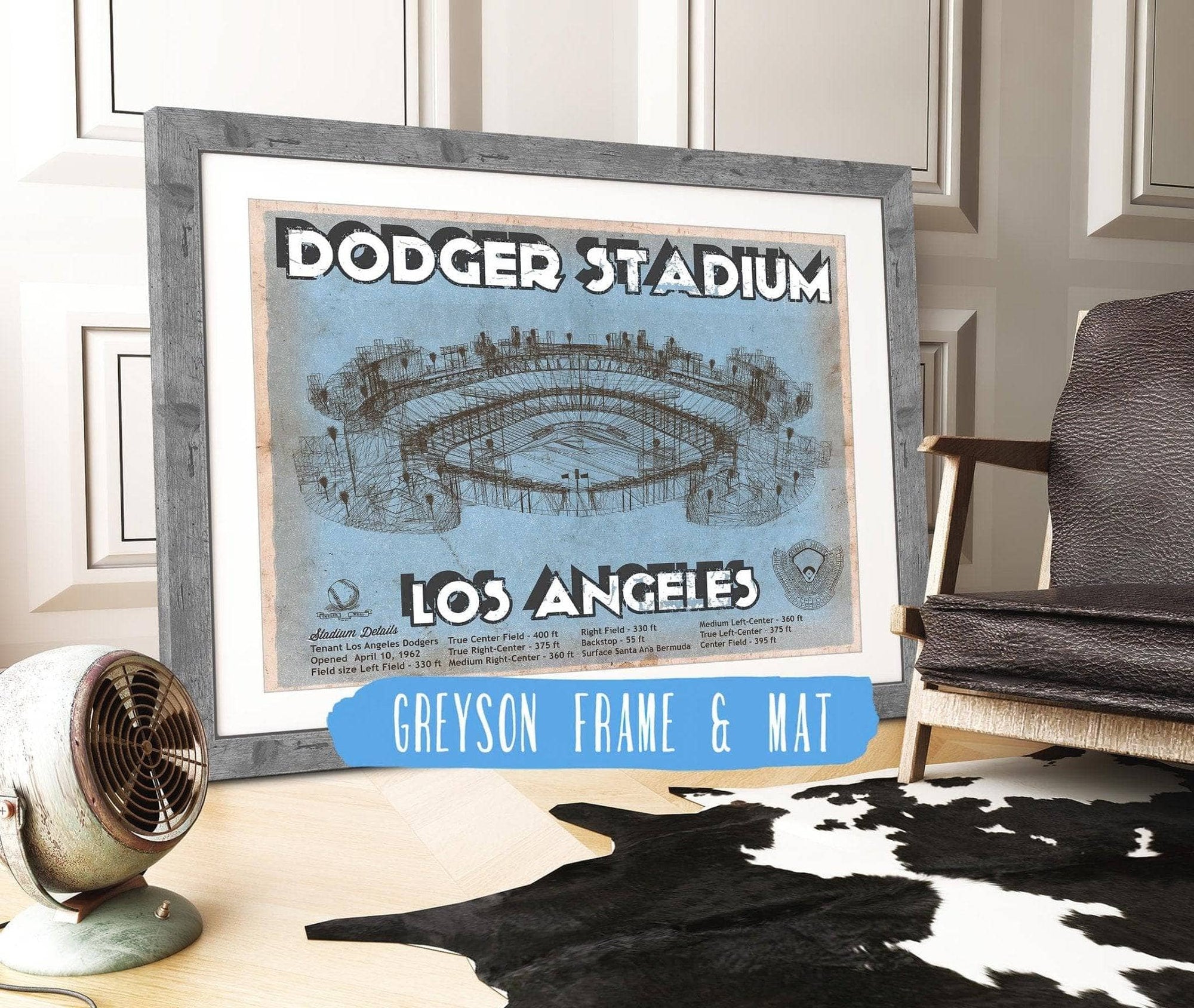 Cutler West Baseball Collection 14" x 11" / Greyson Frame & Mat Vintage LA Dodgers Stadium Blueprint Baseball Print 716398839-14"-x-11"58183