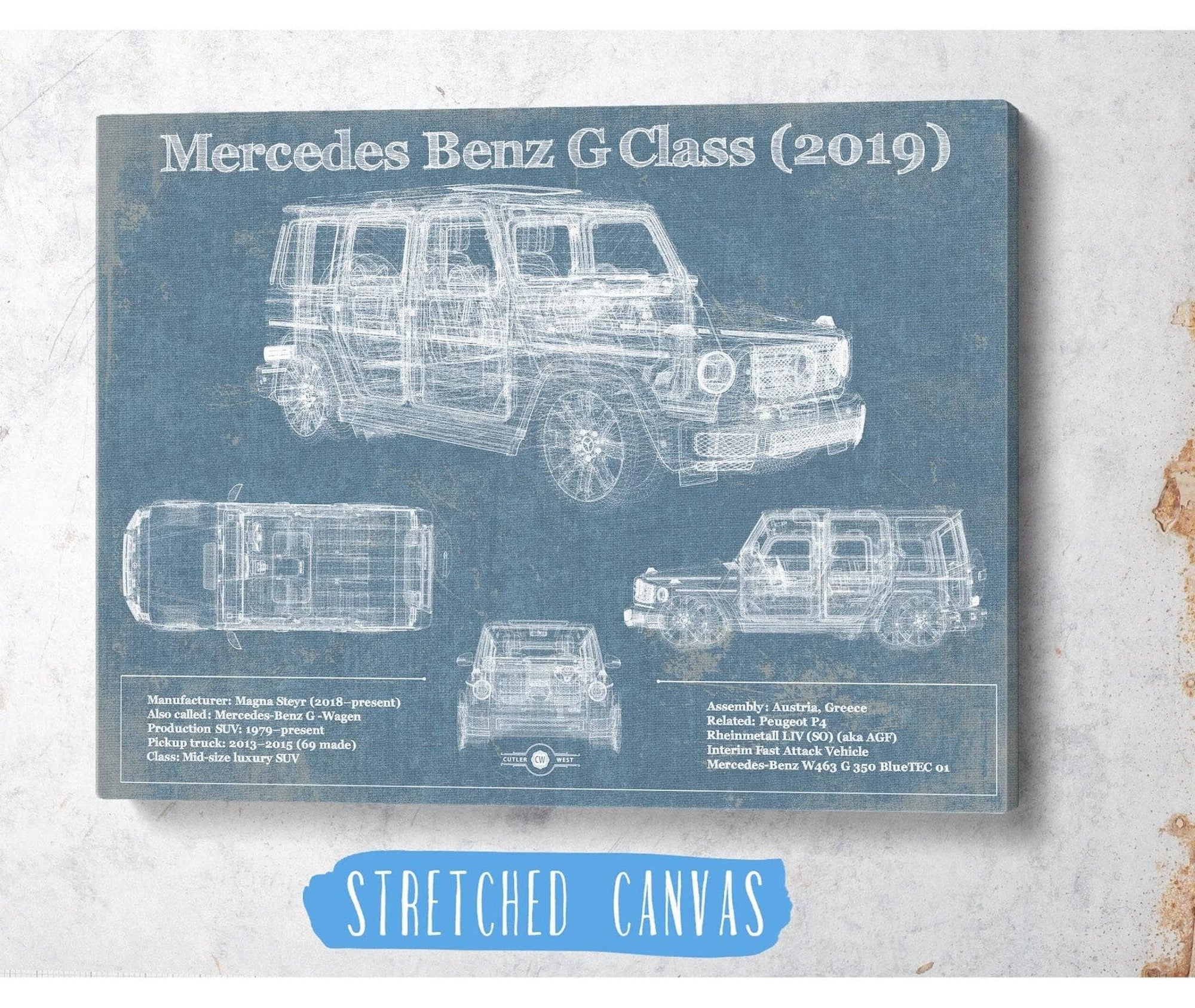 Cutler West Mercedes Benz Collection Mercedes-Benz G-Class (2019) Vintage Blueprint Auto Print