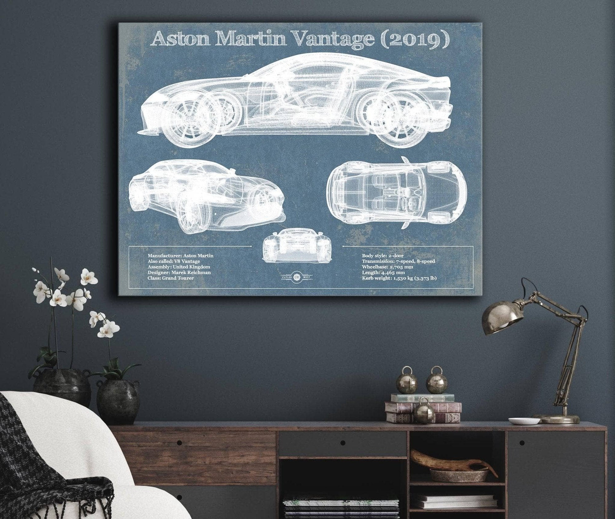 Cutler West Aston Martin Vantage (2019) Vintage Blueprint Auto Print