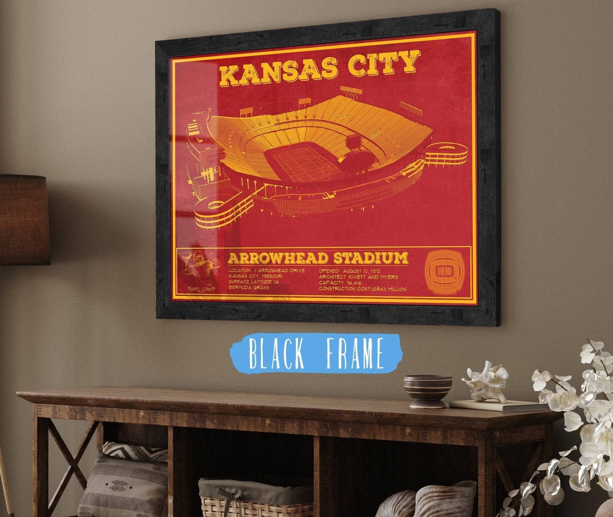 Cutler West Pro Football Collection 14" x 11" / Black Frame Kansas City Chiefs Arrowhead Stadium Vintage Football Print 720500669-TOP