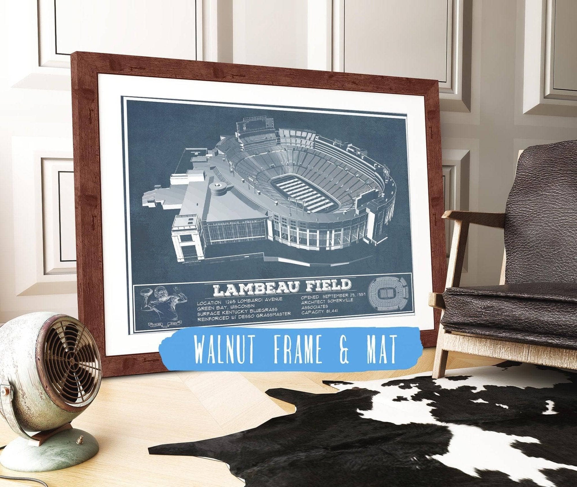 Cutler West Pro Football Collection 14" x 11" / Walnut Frame & Mat Green Bay Packers - Lambeau Field Vintage Football Print 698877220_66032