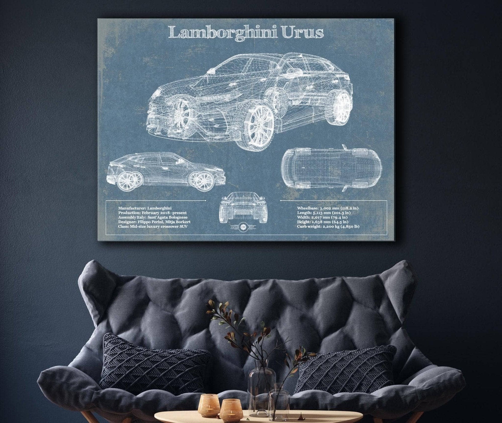 Cutler West Vehicle Collection Lamborghini Urus 2019 Vintage Blueprint Auto Print