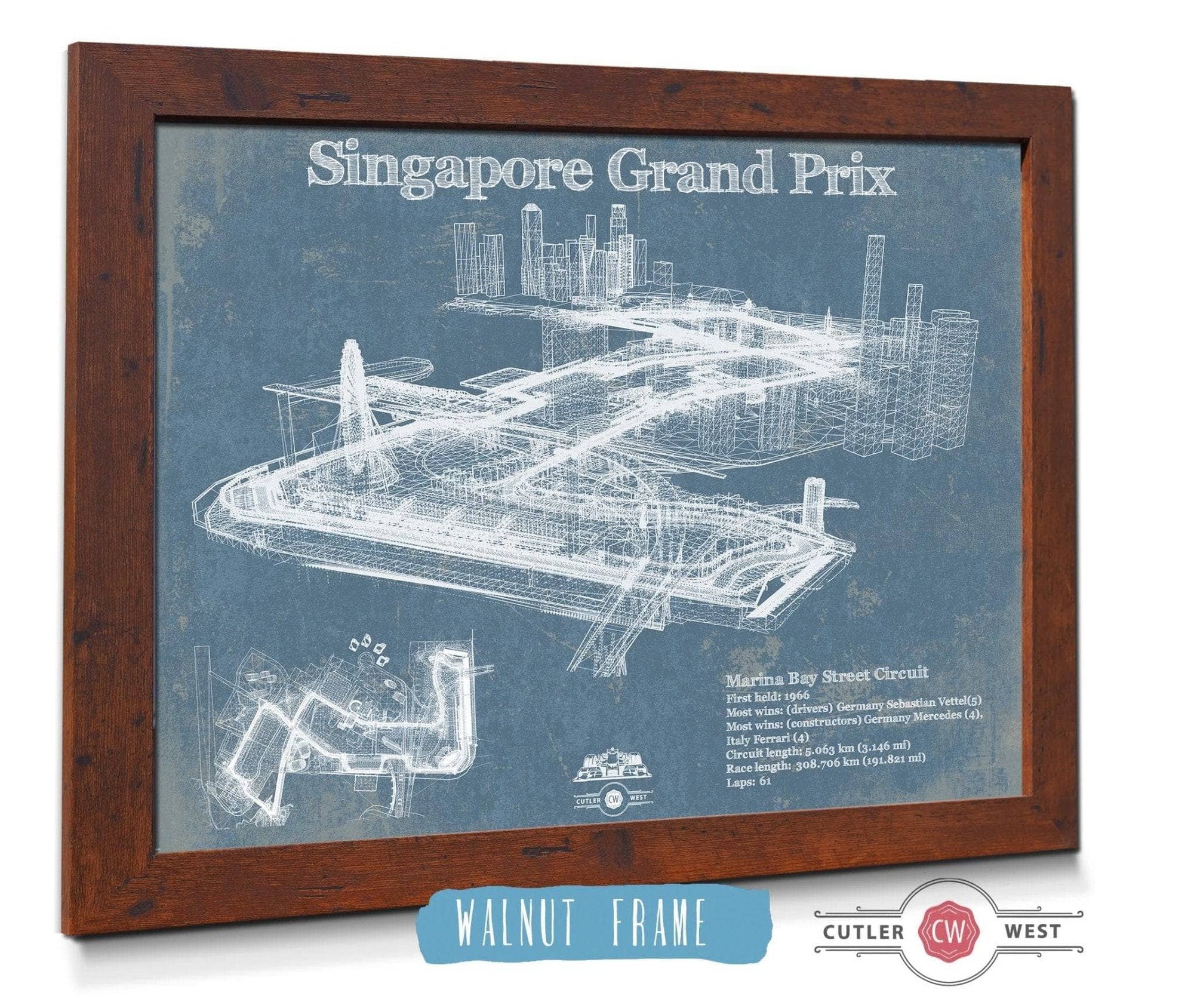 Cutler West Racetrack Collection Singapore Grand Prix Blueprint Race Track Print