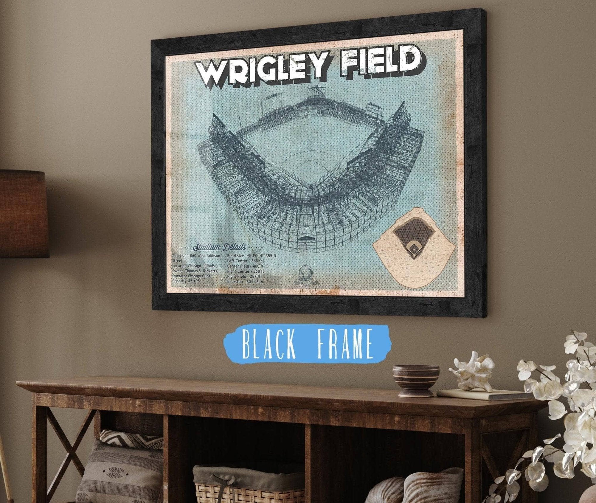 Cutler West 14" x 11" / Black Frame Wrigley Field Art - Chicago Cubs Baseball Print 635805674-14"-x-11"8246
