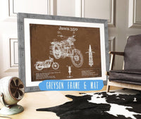 Cutler West 14" x 11" / Greyson Frame & Mat Jawa 350 Vintage Blueprint Motorcycle Patent Print 933350052_18864