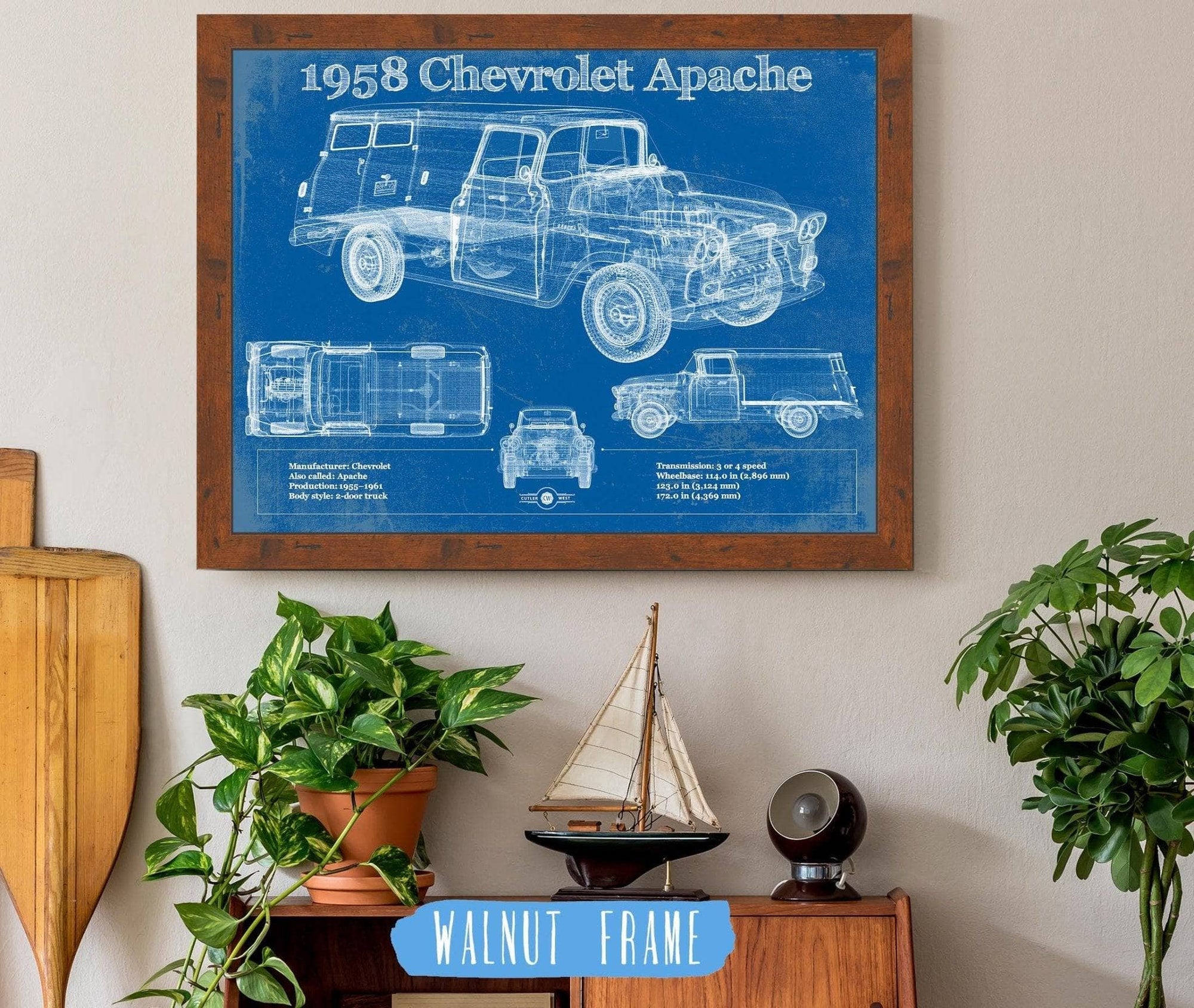 Cutler West 1958 Chevrolet 3100 Apache Panel Van Vintage Blueprint Auto Print