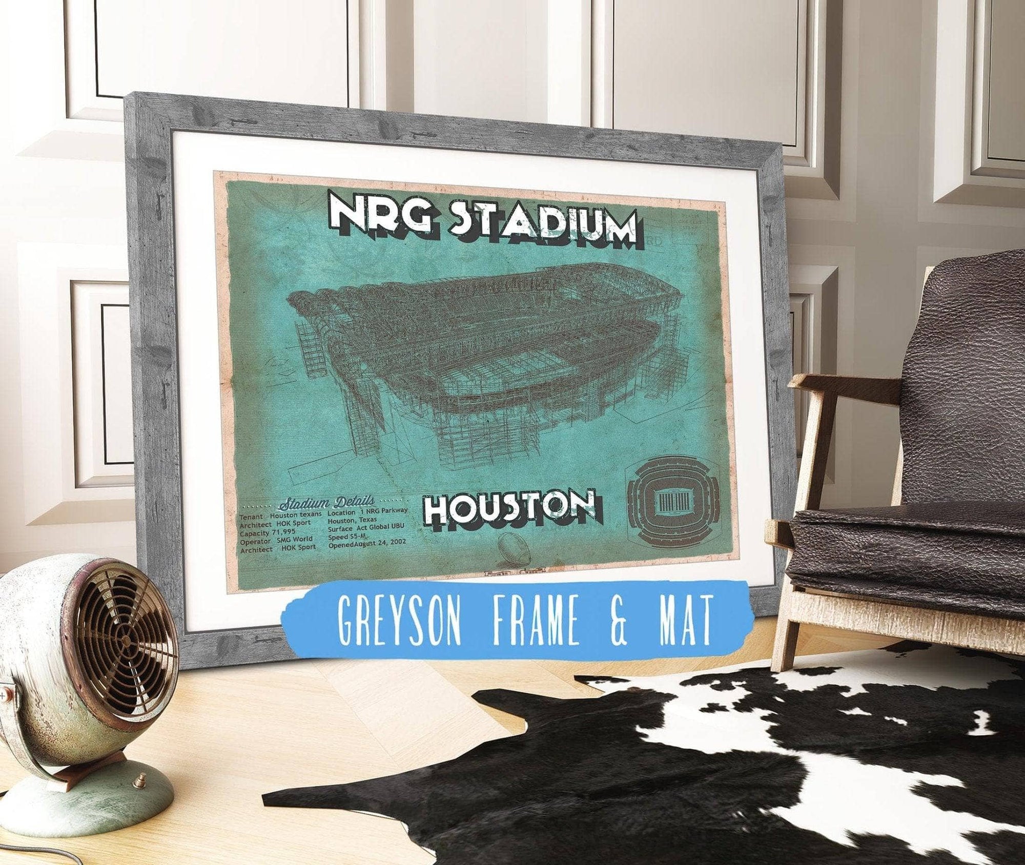 Cutler West Pro Football Collection 14" x 11" / Greyson Frame & Mat Houston Texans NRG Stadium Vintage Football Print 698624124_70633