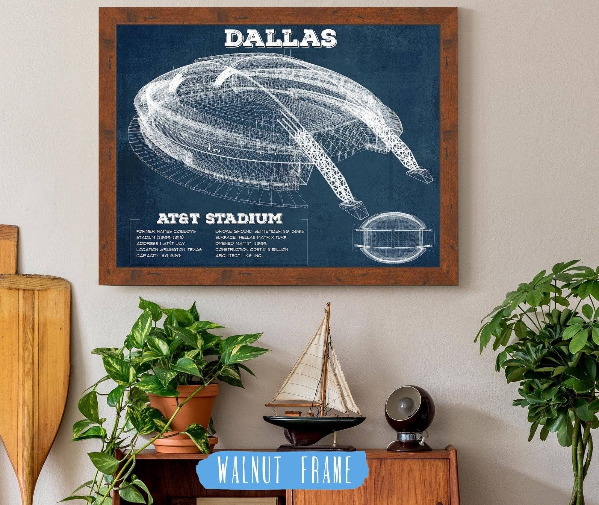 Cutler West Pro Football Collection 14" x 11" / Walnut Frame Dallas Cowboys - AT&T Stadium - Vintage Football Print 667011899-TOP