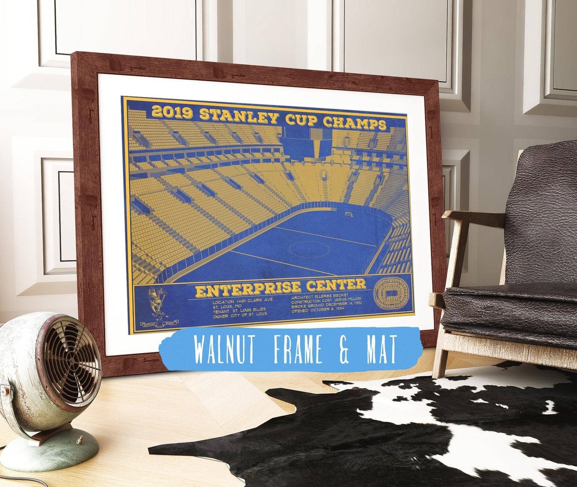 Cutler West 14" x 11" / Walnut Frame & Mat St. Louis Blues Enterprise 2019 Stanley Cup Champions - Vintage Hockey Team Color Print 659984130-TEAM