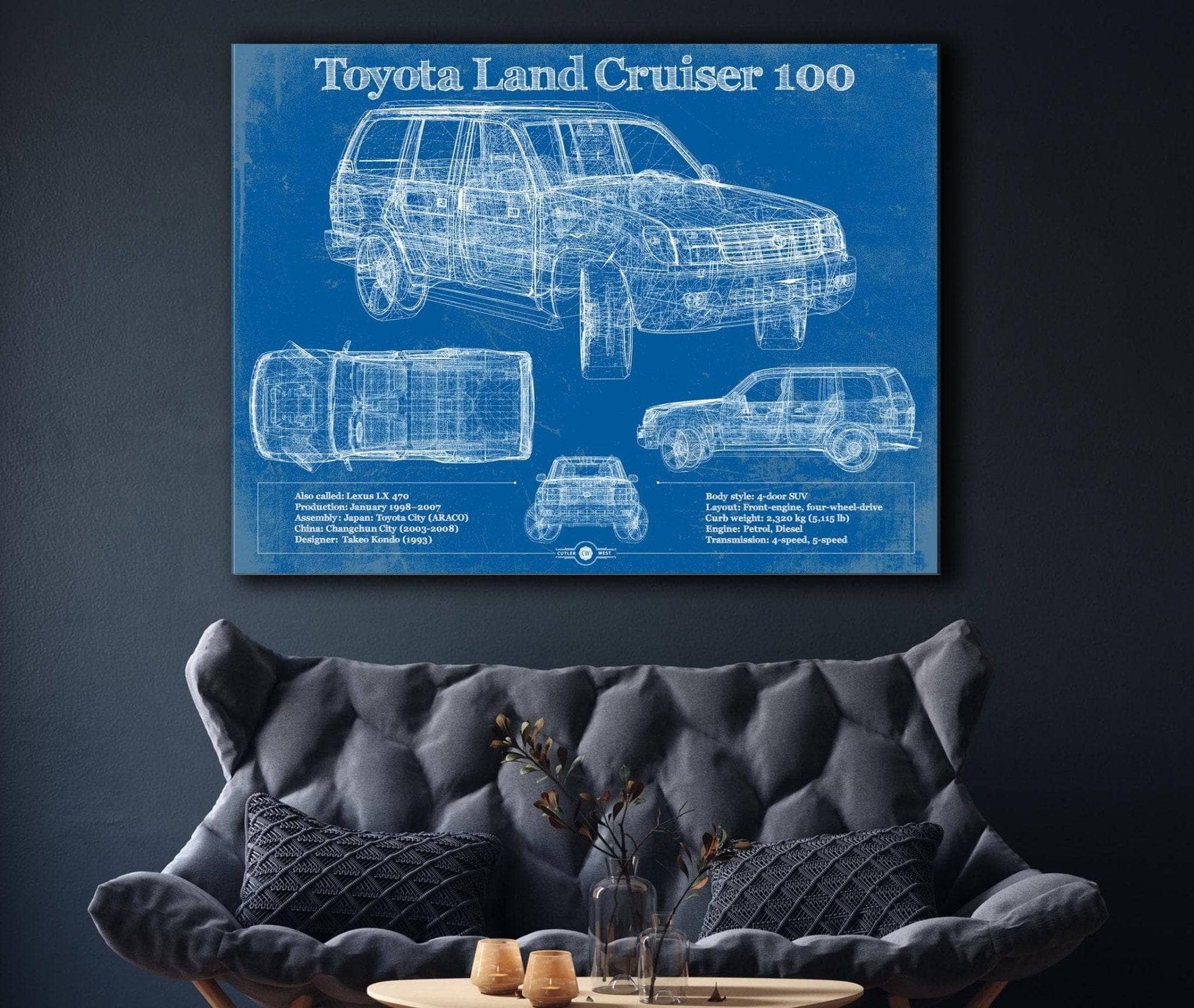 Cutler West Toyota Collection Toyota Land Cruiser J100 Blueprint Vintage Auto Print