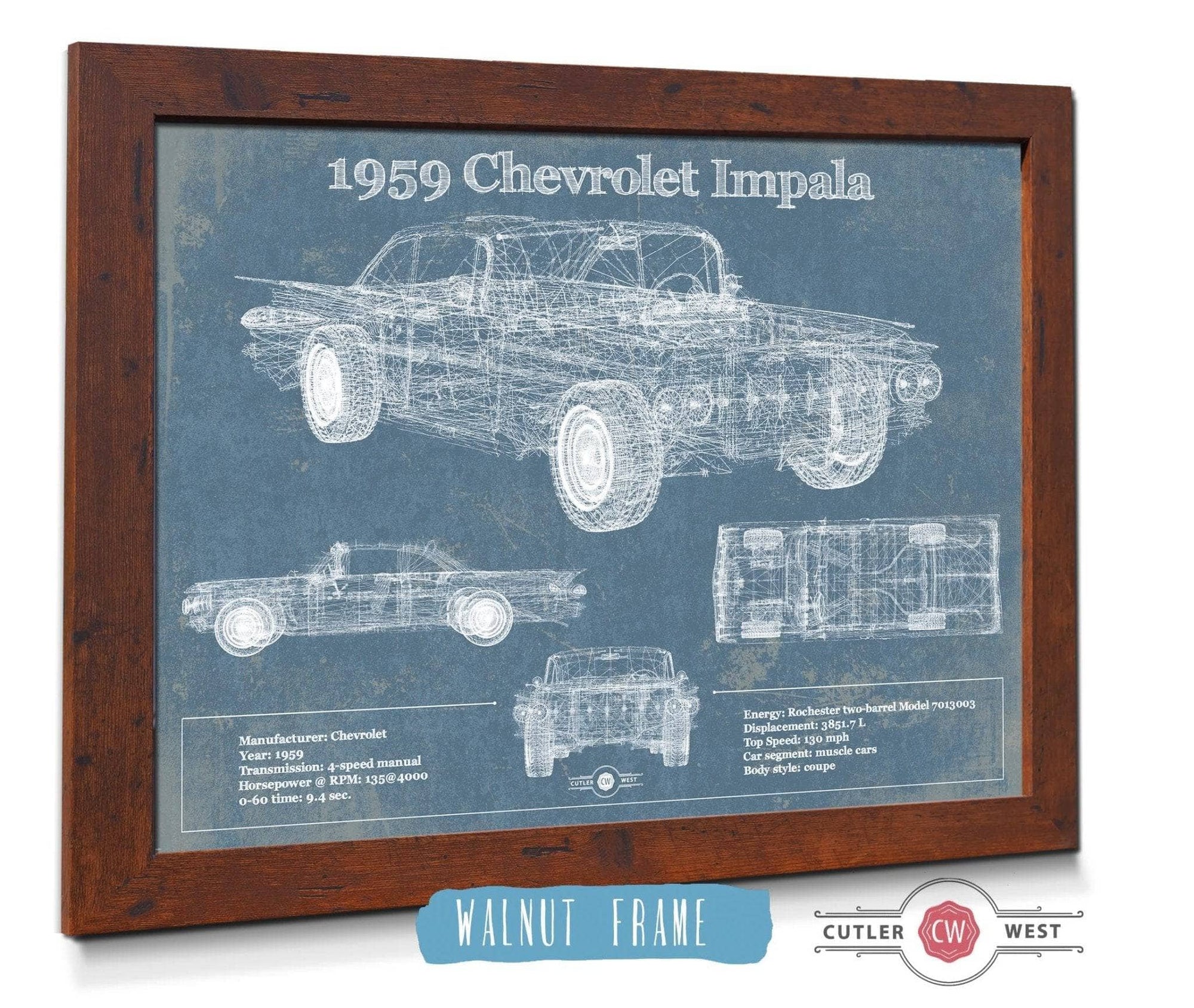Cutler West Chevrolet Collection 1959 Chevrolet Impala Blueprint Vintage Auto Print