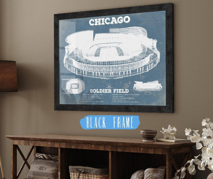 Cutler West Pro Football Collection 14" x 11" / Black Frame Chicago Bears Stadium Seating Chart Soldier Field Vintage Football Print 635629280_31447