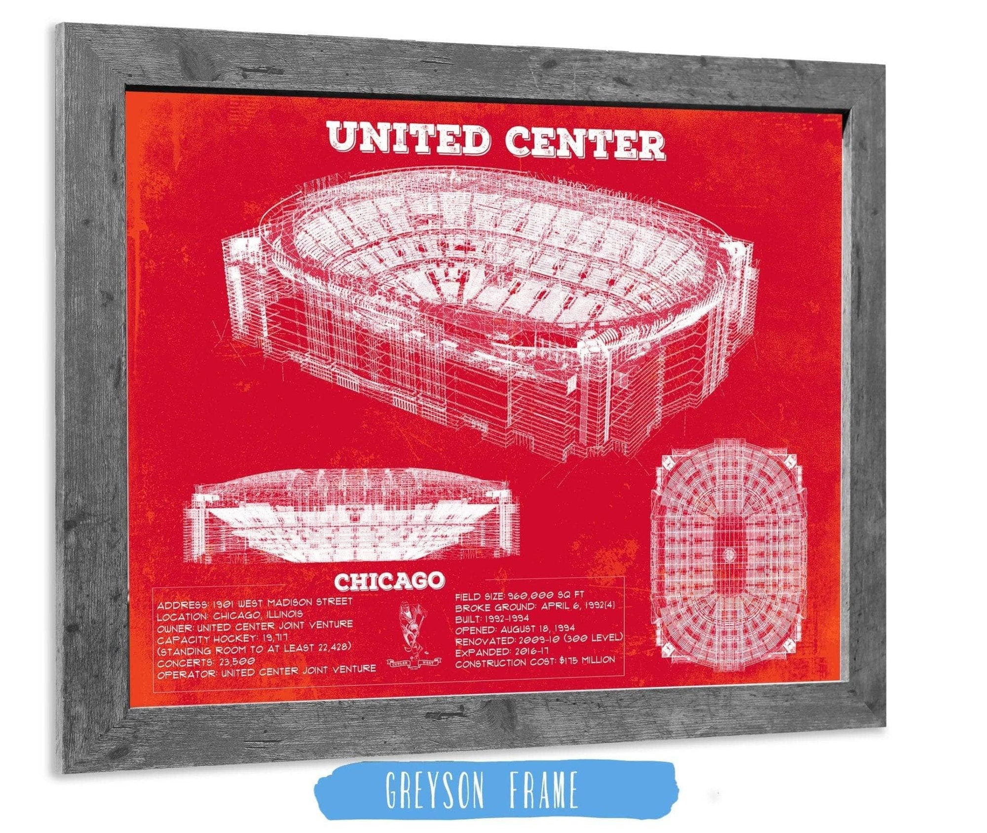 Cutler West 14" x 11" / Greyson Frame United Center - Chicago Blackhawks Team Colors Vintage Hockey Print 933311129_8978