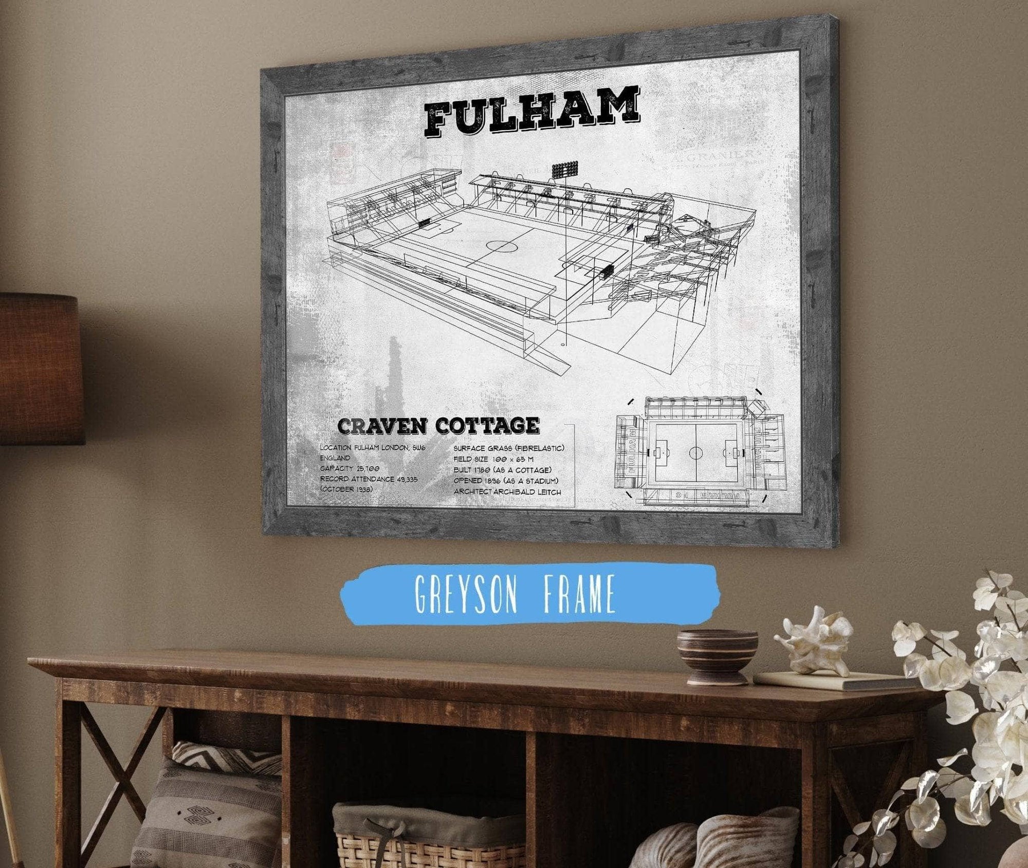 Cutler West Soccer Collection 14" x 11" / Greyson Frame Fulham Football Club Craven Cottage Vintage Soccer Print 737087842_66712