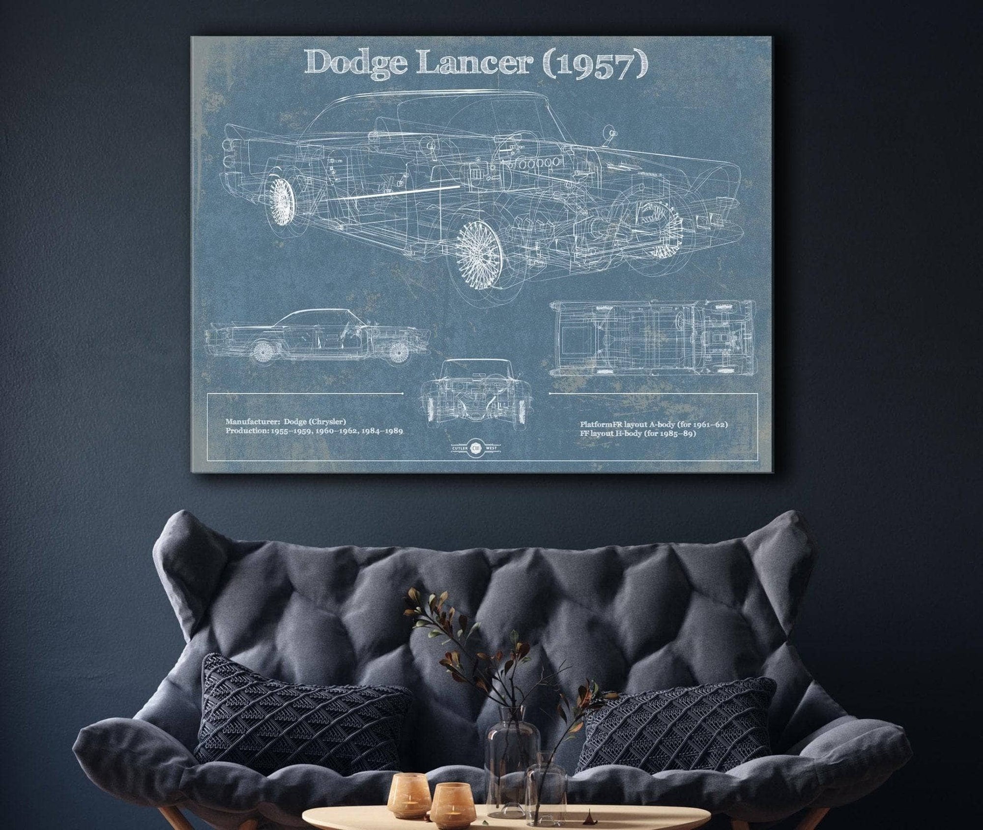 Cutler West Dodge Lancer 1957 Vintage Blueprint Auto Print