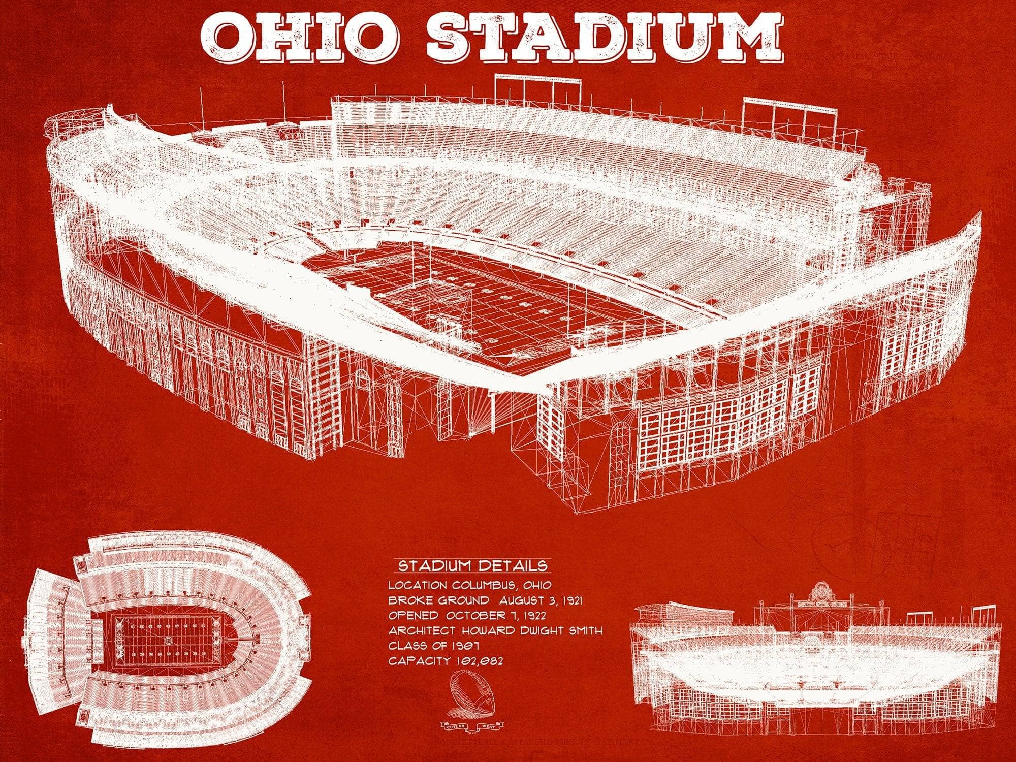 Cutler West Best Selling Collection 14" x 11" / Unframed Ohio State Buckeyes Art - Ohio Stadium Vintage Stadium Blueprint Art Print 722811916-TOP