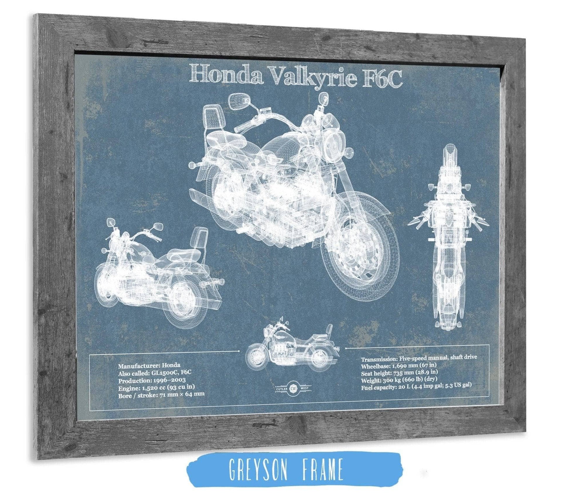Cutler West Honda Valkyrie F6C Blueprint Motorcycle Patent Print