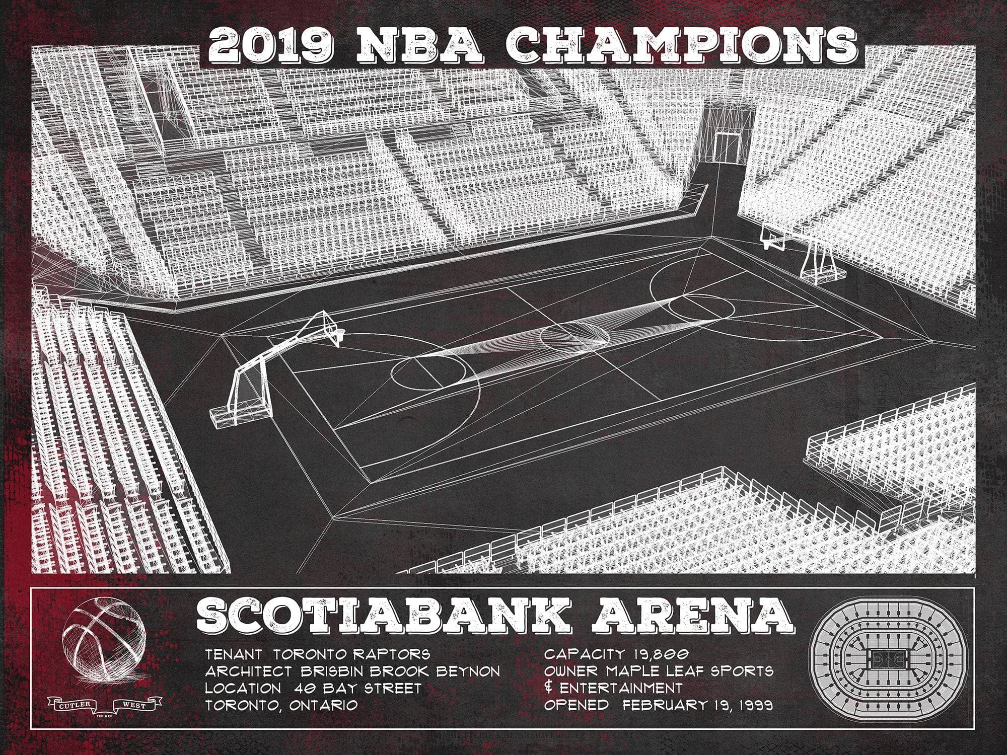 Cutler West Toronto Raptors 2019 NBA Champions - Scotiabank Arena Vintage Basketball Print