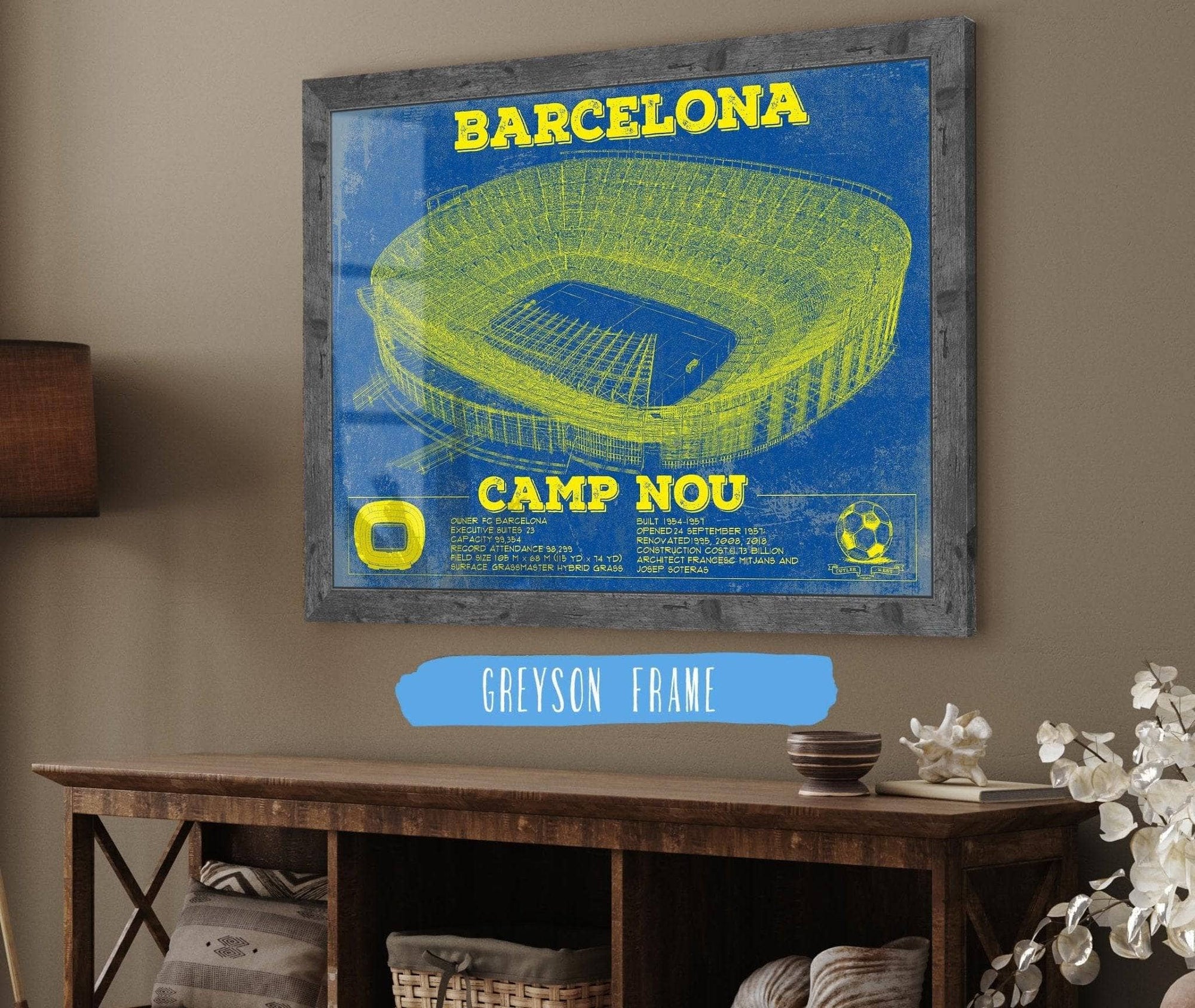 Cutler West Soccer Collection 14" x 11" / Greyson Frame Vintage FC Barcelona Camp Nou Team Color Stadium Soccer Print 756660371-14"-x-11"44916