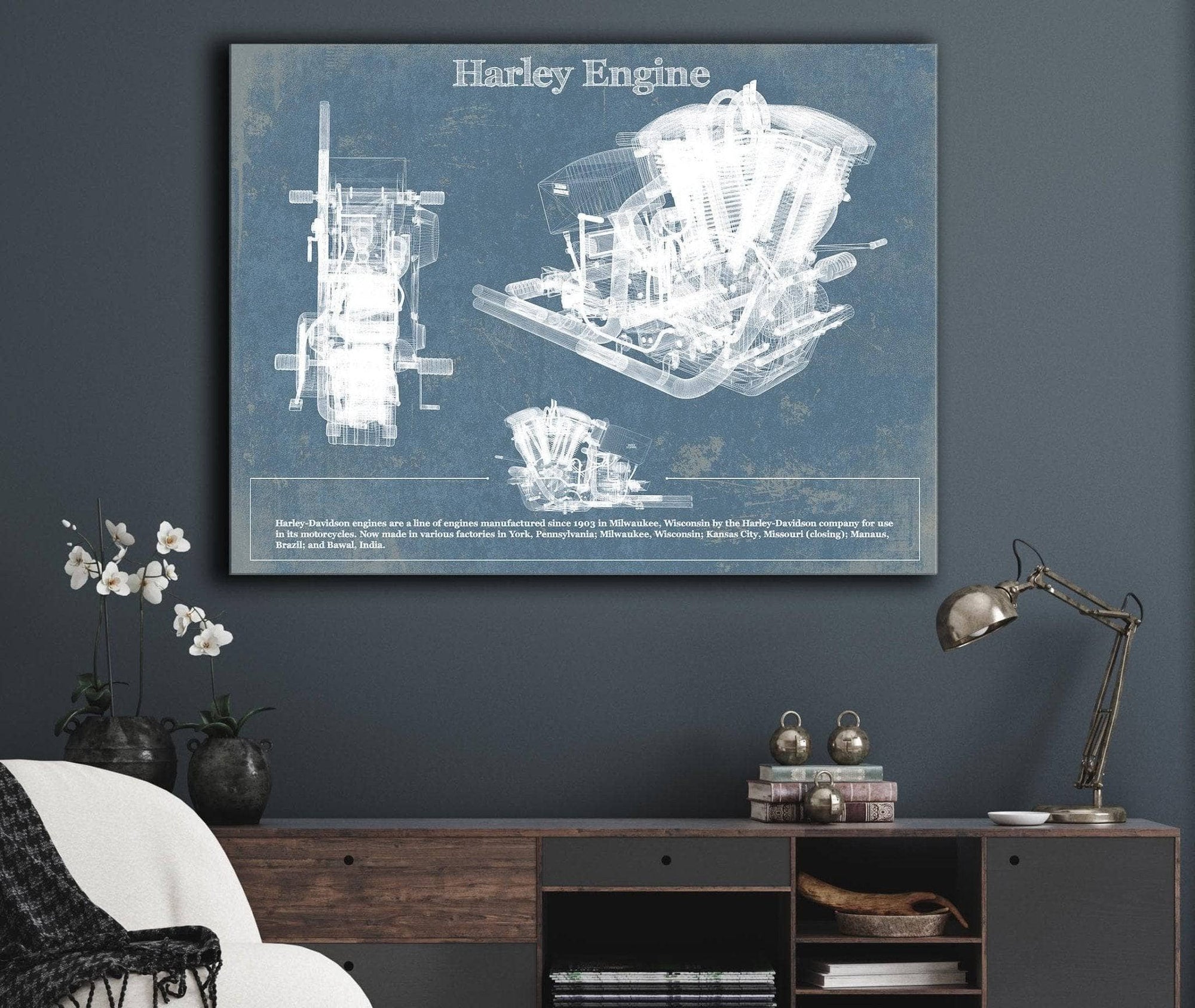 Cutler West Harley-Davidson Engine Vintage Blueprint Motorcycle Engine Patent Print