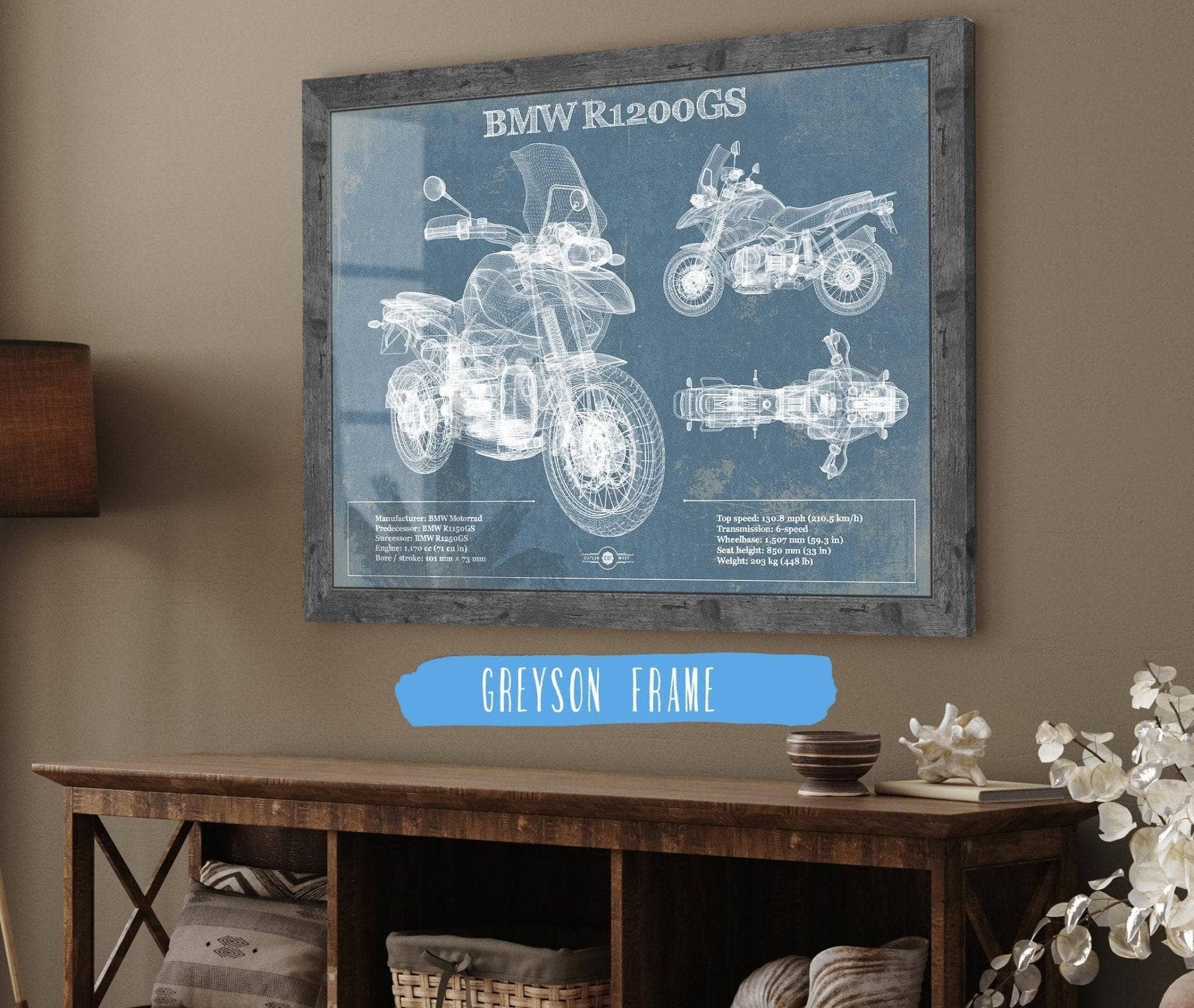 Cutler West Vehicle Collection BMW R1200GS Blueprint Motorcycle Patent Print