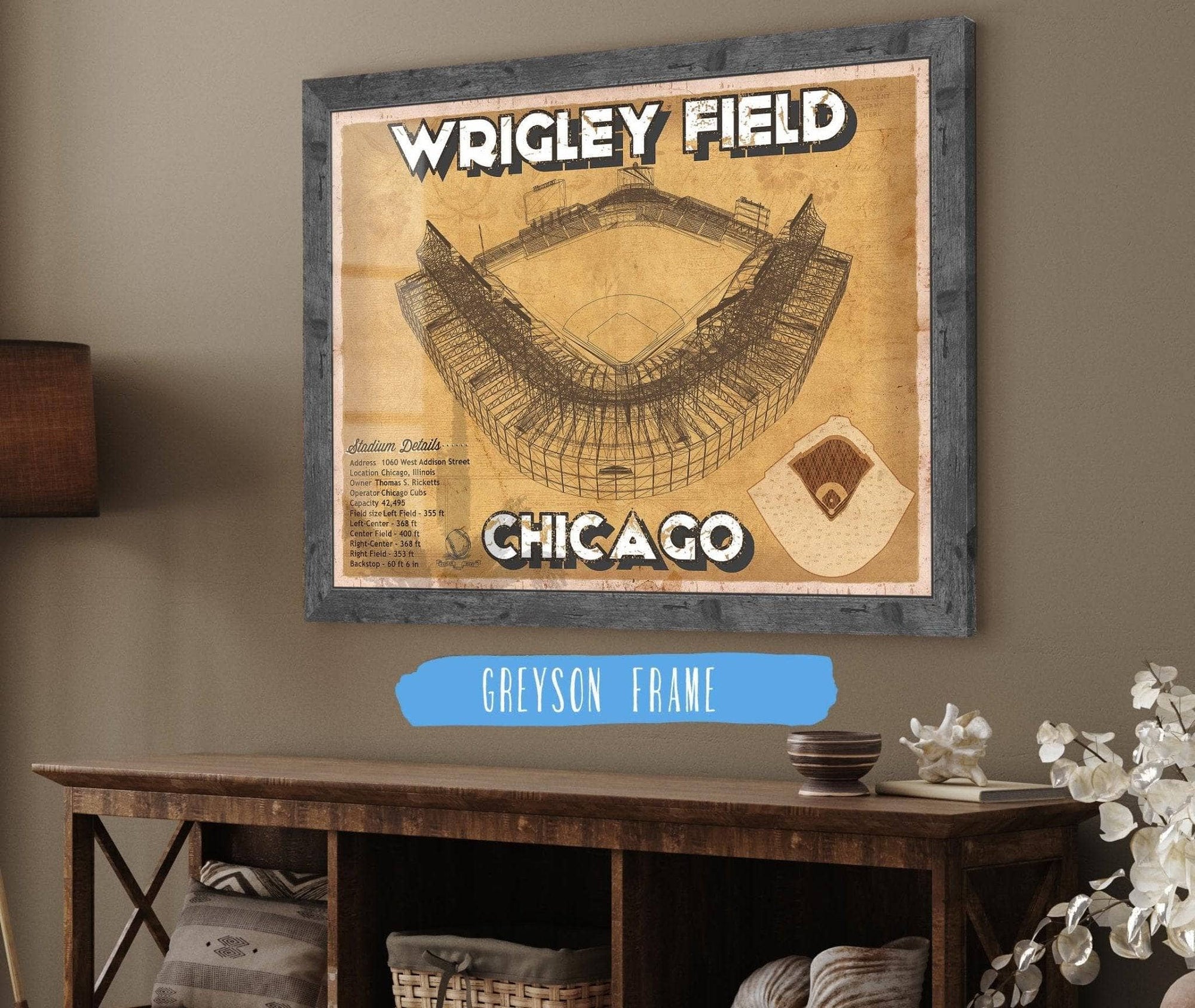 Cutler West 14" x 11" / Greyson Frame Wrigley Field Print - Chicago Cubs Baseball Print 703108870-14"-x-11"6800