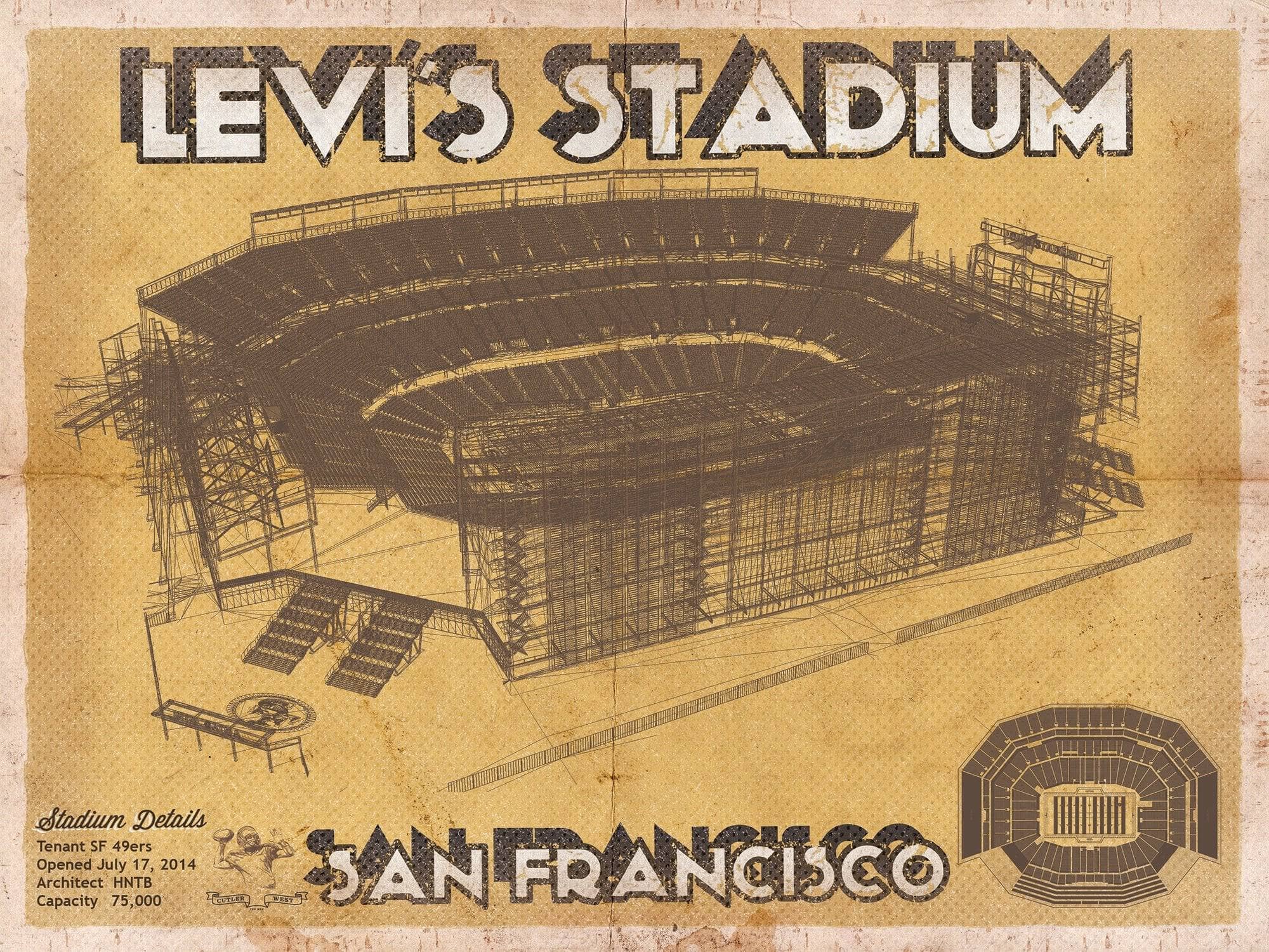 Cutler West Pro Football Collection 14" x 11" / Unframed Vintage San Francisco 49ers - Levi's Stadium NFL Print 715780399-14"-x-11"75111