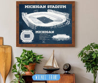 Cutler West College Football Collection 14" x 11" / Walnut Frame Michigan Wolverines Art - Michigan Stadium Vintage Stadium Blueprint Art Print 736786013_74060