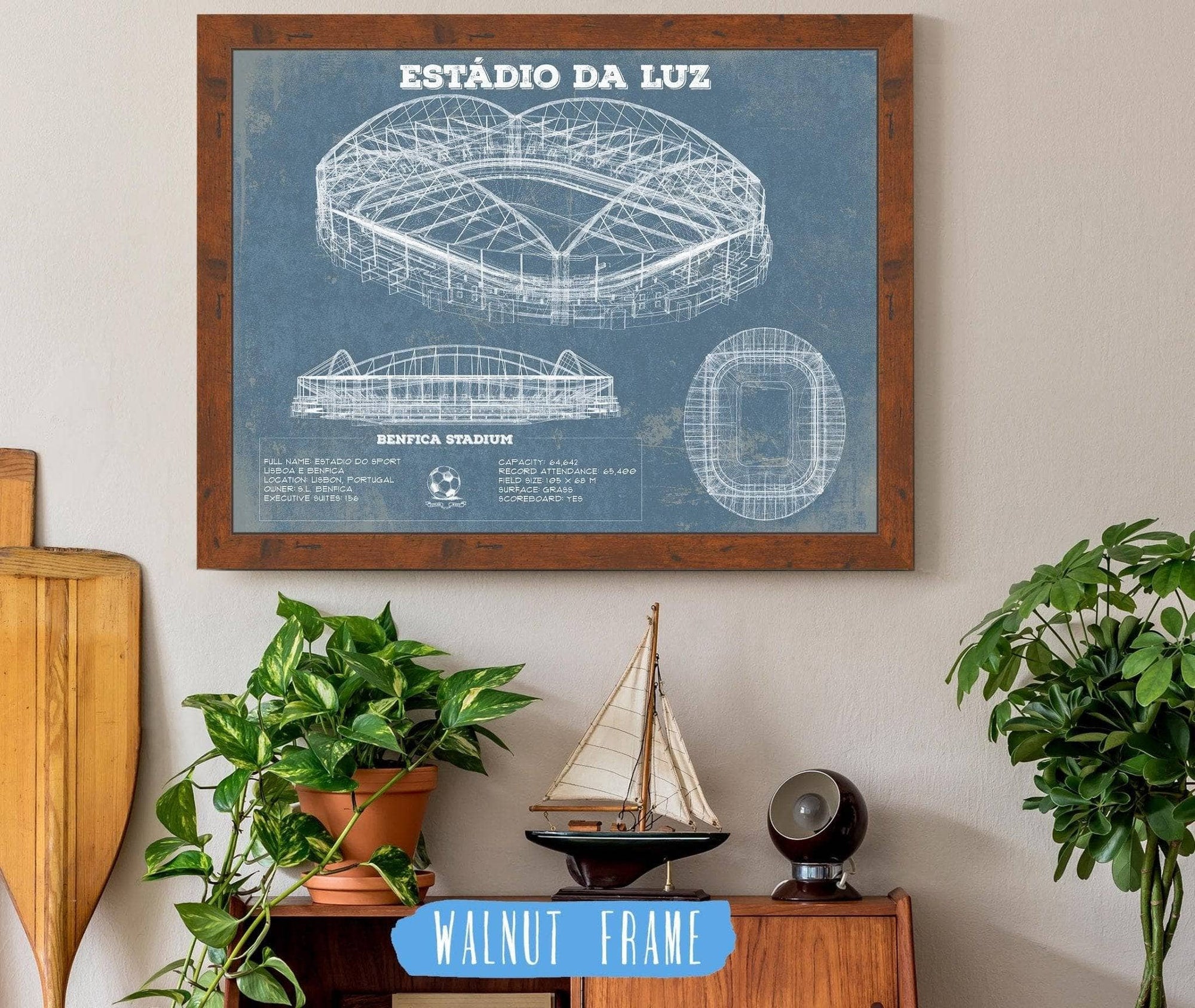 Cutler West Soccer Collection 14" x 11" / Walnut Frame Estudio da Luz (Benfica Stadium) - Portugal National Football Team Blueprint Vintage Soccer Print 933311007_57518