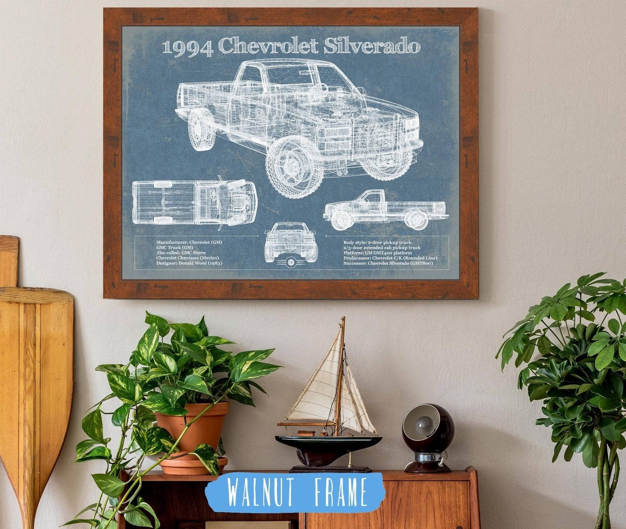 Cutler West Chevrolet Collection 1994 Chevrolet Silverado 1500 Vintage Blueprint Auto Print