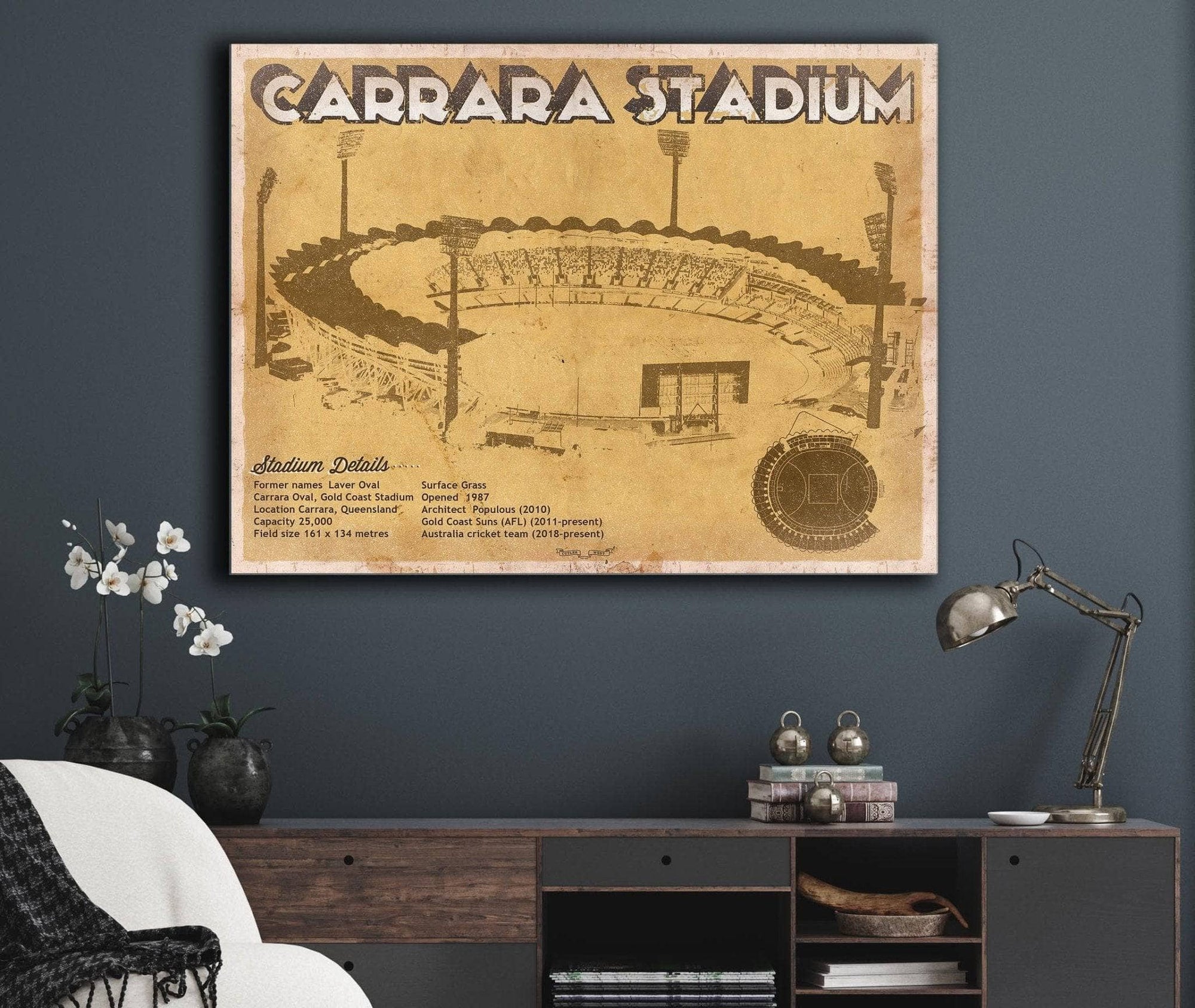 Cutler West Carrara Stadium - AFL Gold Coast Suns Australian Rules Football & Australia Cricket Team Stadium Print
