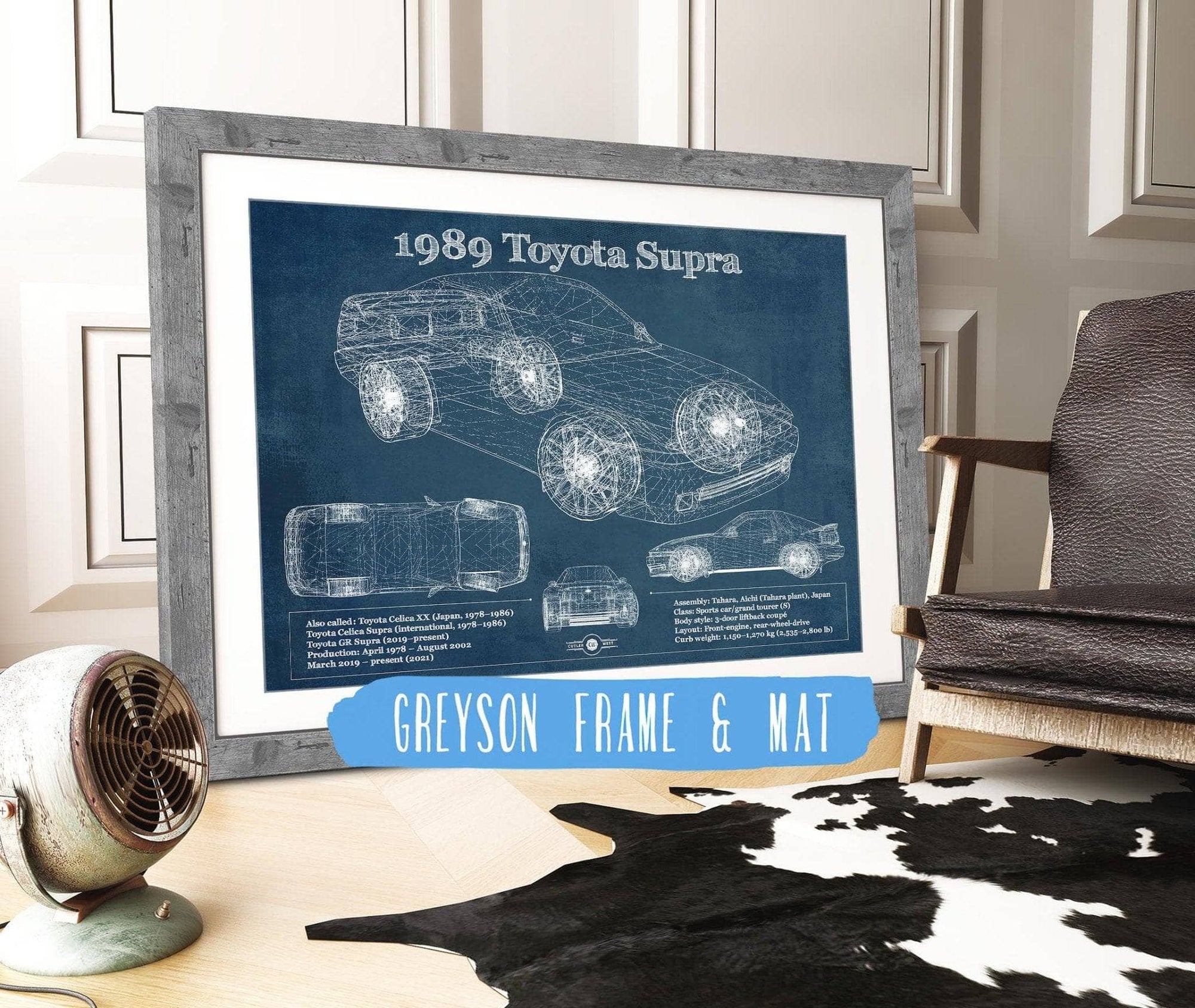 Cutler West Toyota Collection 14" x 11" / Greyson Frame & Mat 1989 Toyota Supra Vintage Blueprint Auto Print 933311139_39703