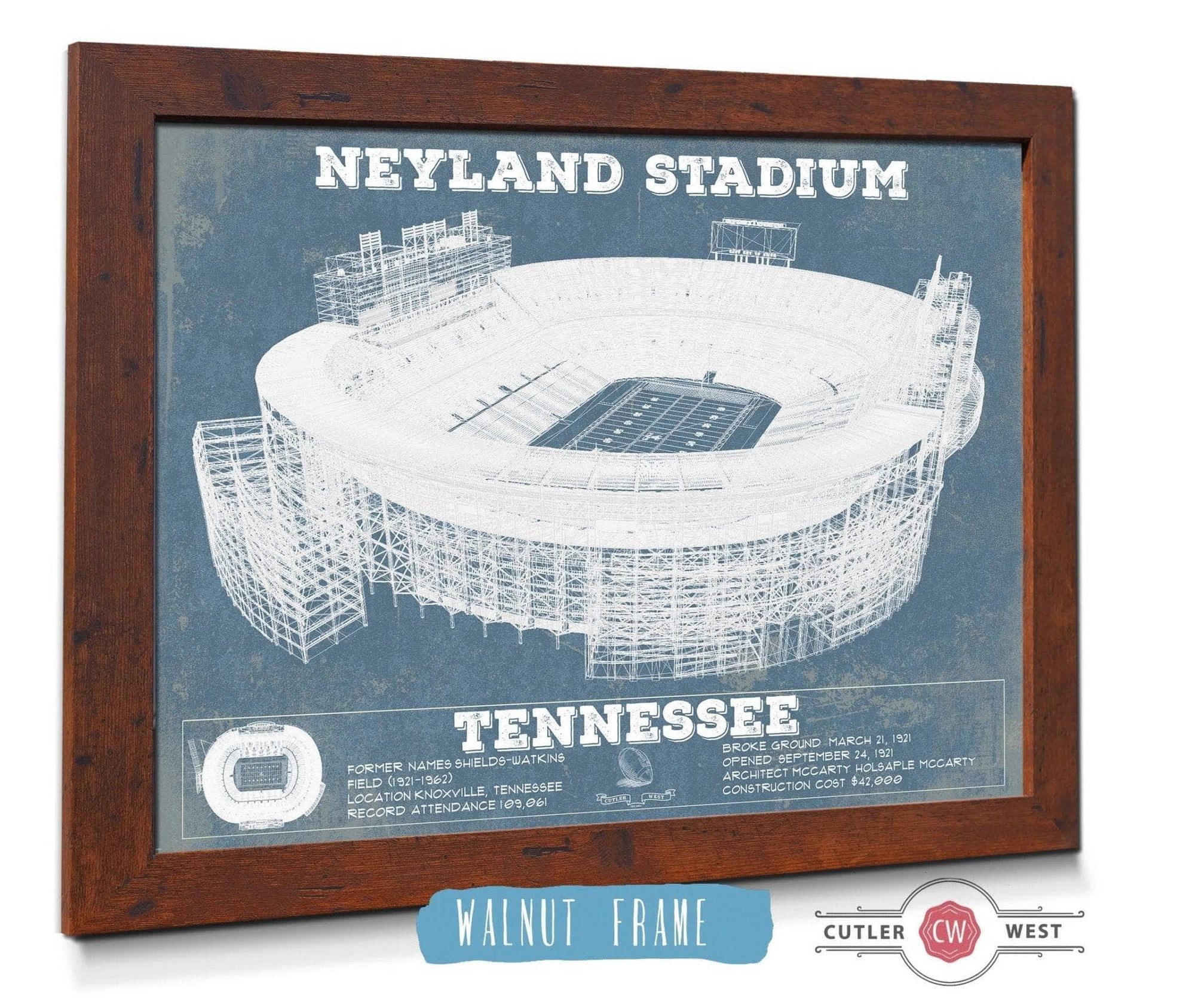 Cutler West College Football Collection Vintage Tennessee Volunteers Neyland Stadium Blueprint Wall Art