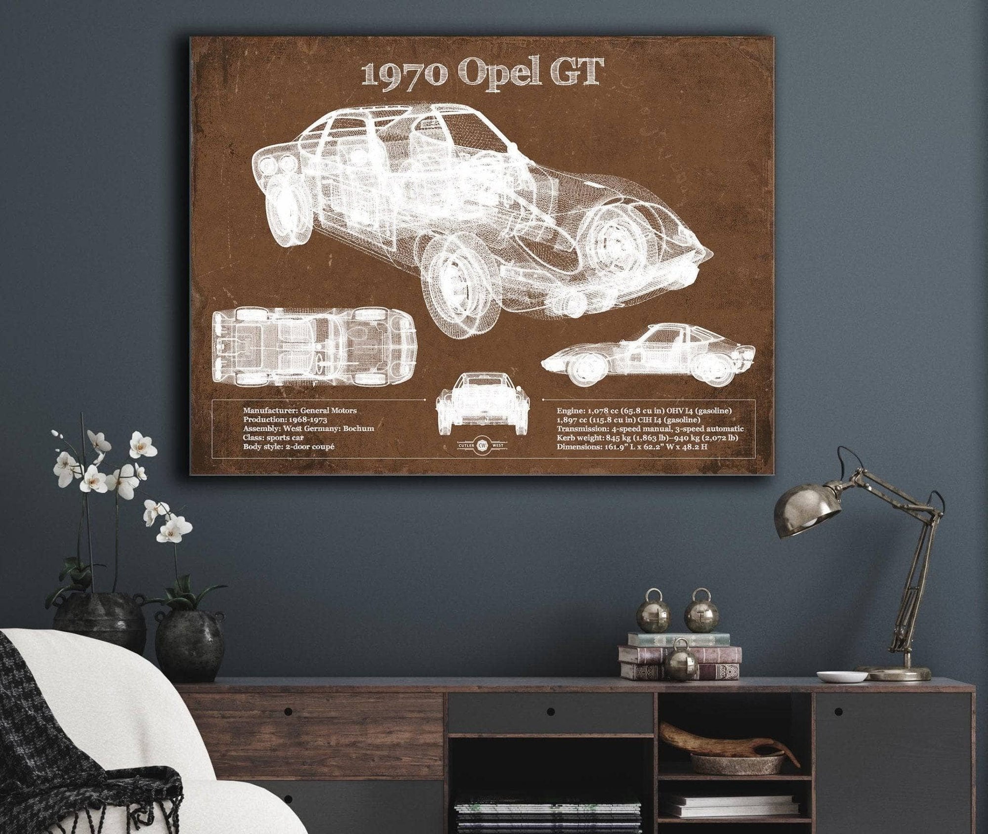 Cutler West Vehicle Collection 1970 Opel GT Original Vintage Car Print