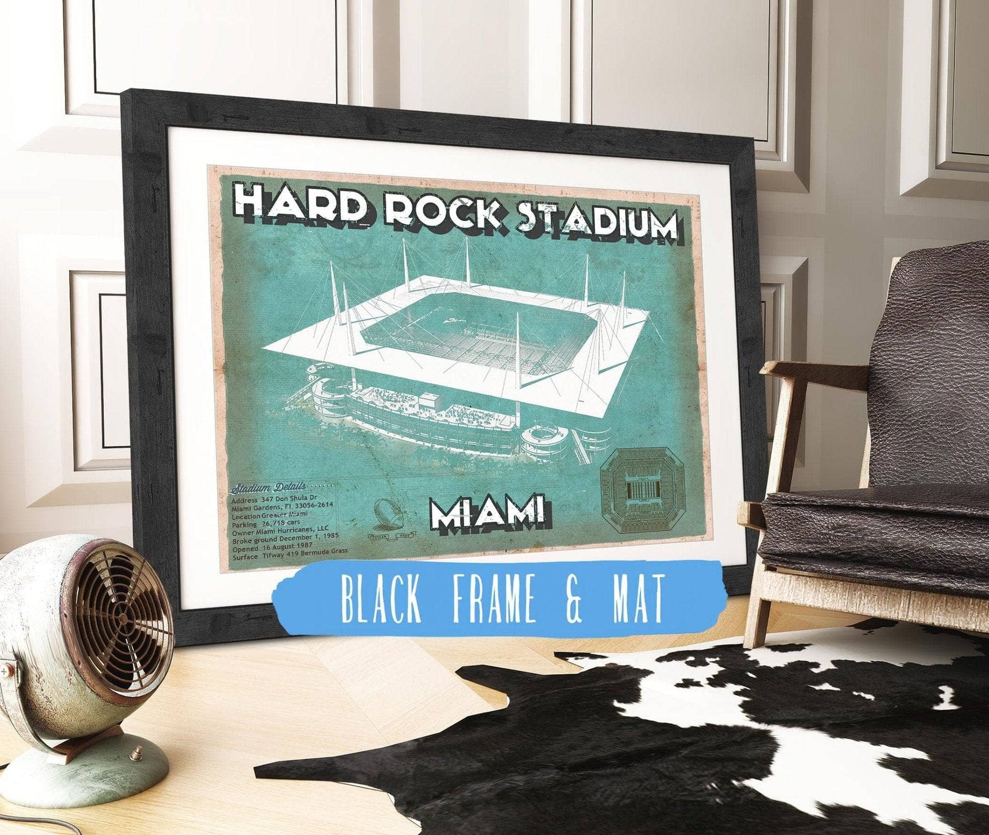 Cutler West Pro Football Collection 14" x 11" / Black Frame & Mat Miami Dolphins Hard Rock Stadium - Vintage Football Print 653977202_62730