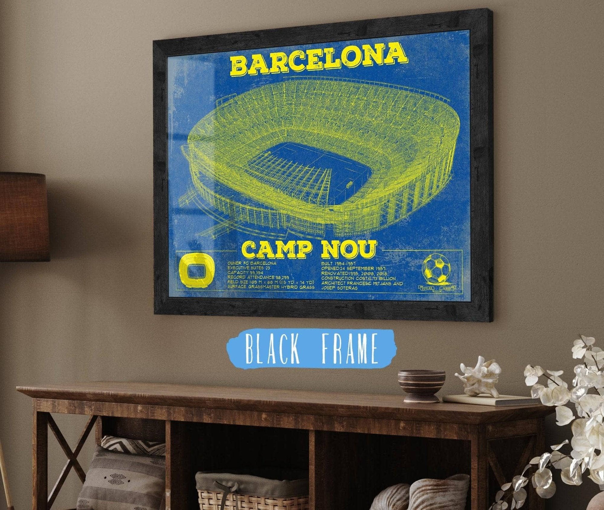 Cutler West Soccer Collection 14" x 11" / Black Frame Vintage FC Barcelona Camp Nou Team Color Stadium Soccer Print 756660371-14"-x-11"44910