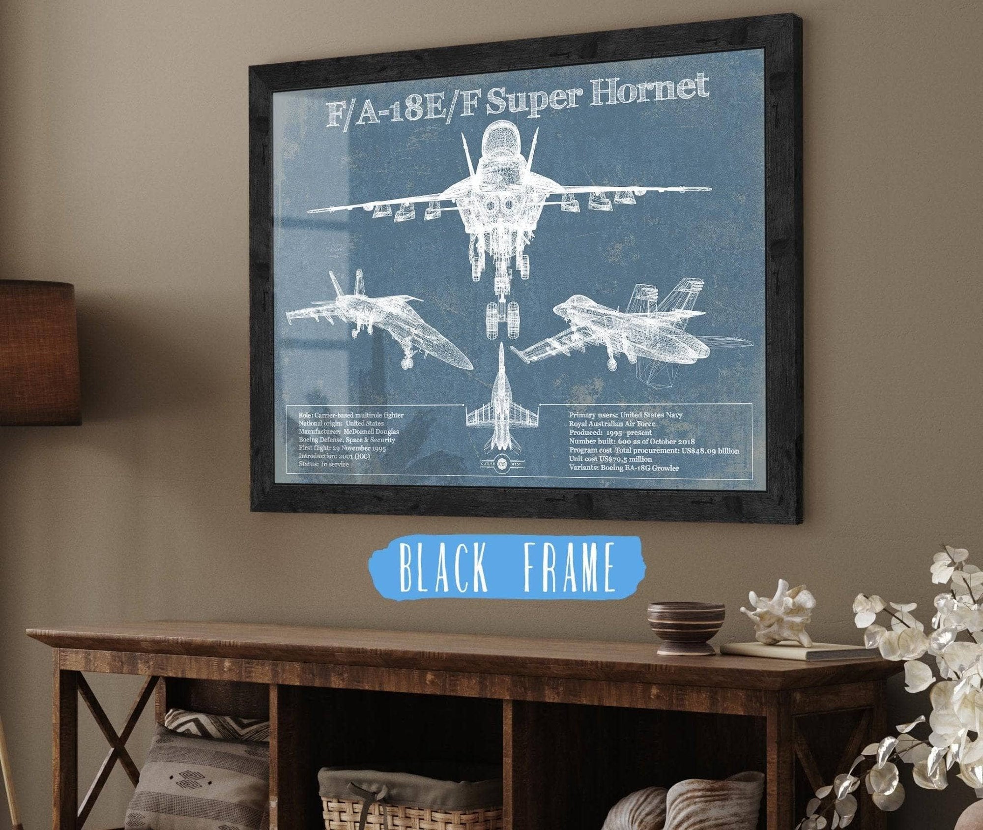 Cutler West Military Aircraft 14" x 11" / Black Frame F/A-18F Super Hornet Patent Blueprint Original Military Wall Art 794460857-TOP