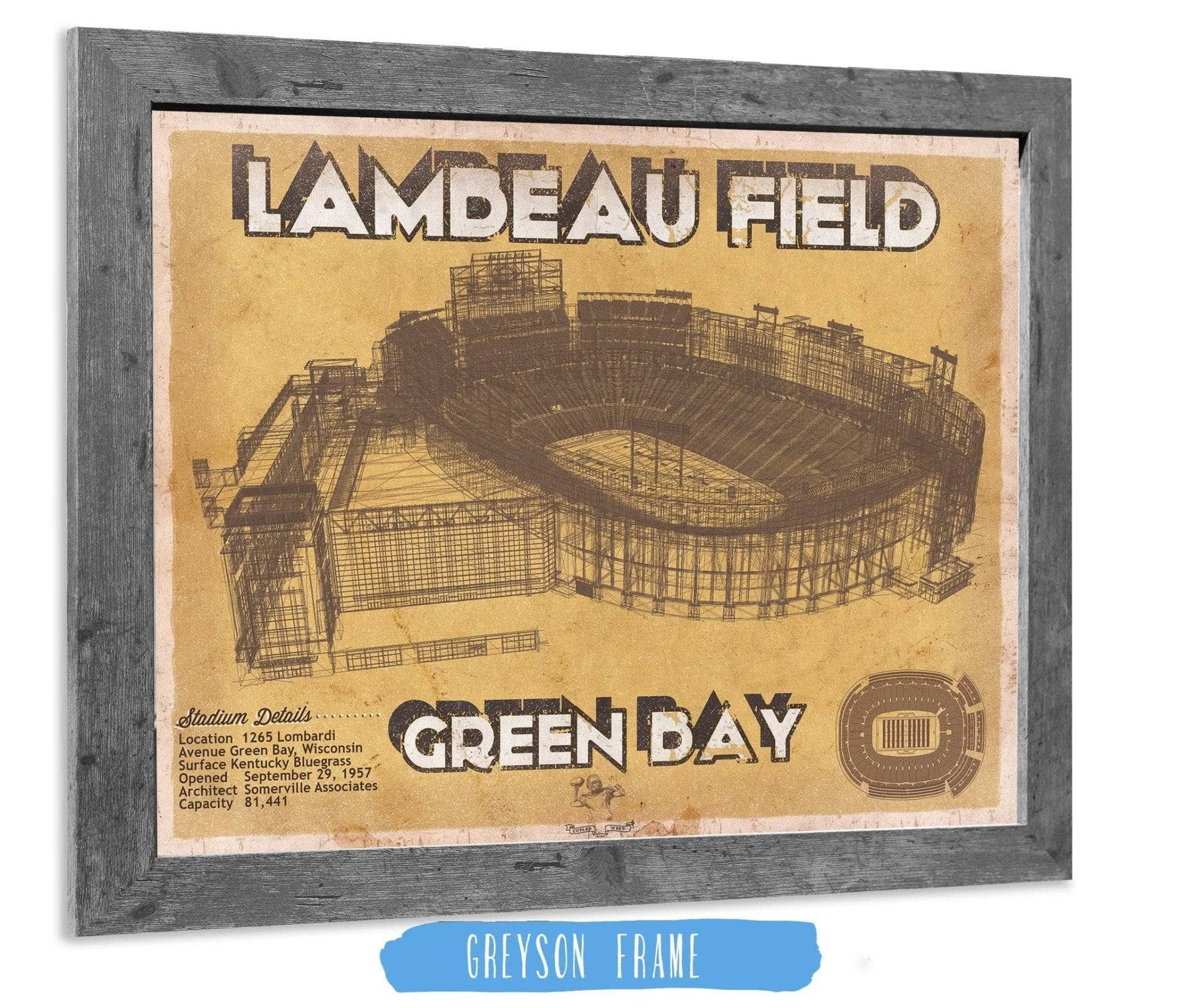 Cutler West Pro Football Collection 14" x 11" / Greyson Frame Green Bay Packers - Lambeau Field Vintage Football Print 698877220-TEAM_65969
