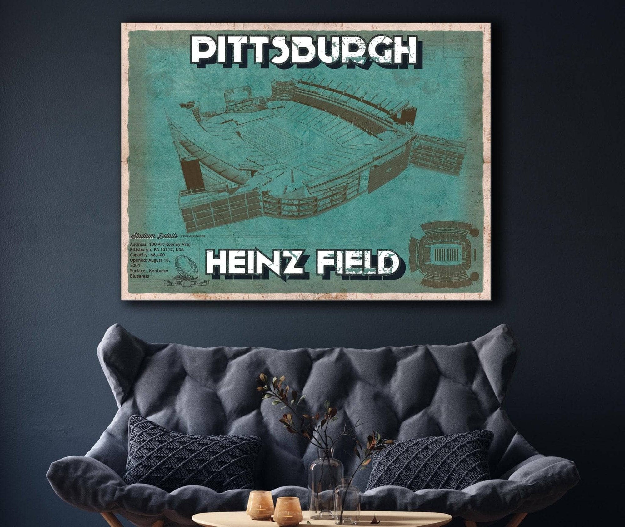 Cutler West Pro Football Collection Pittsburgh Steelers Stadium Art Team Color- Heinz Field - Vintage Football Print
