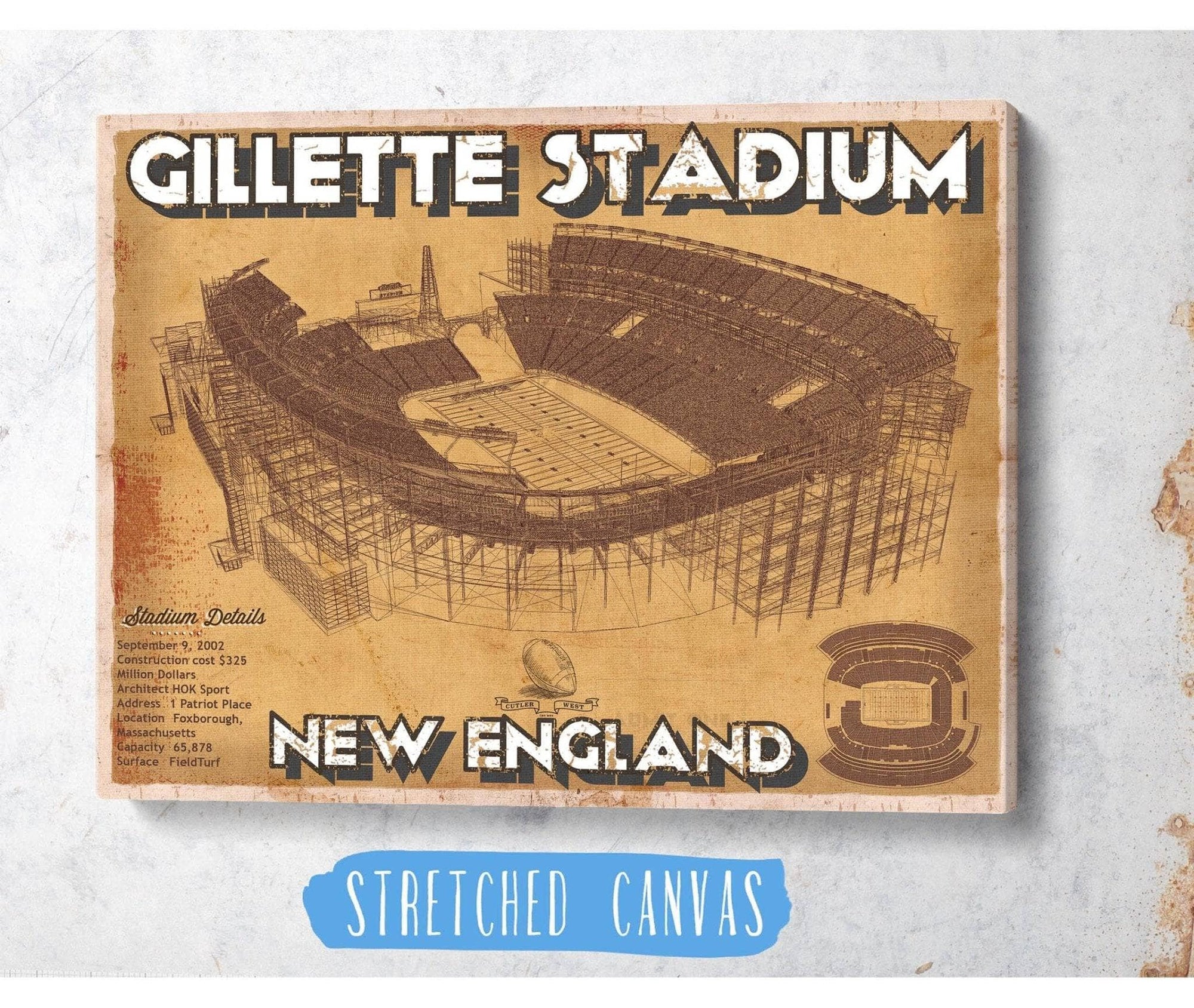 Cutler West Vintage New England Patriots Gillette Stadium Wall Art