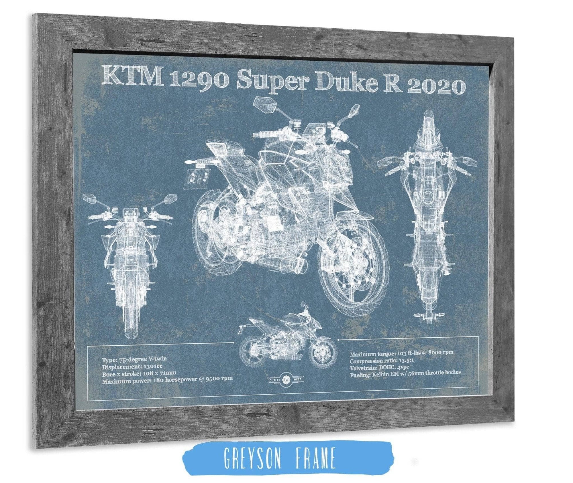 Cutler West 14" x 11" / Greyson Frame 2020 KTM 1290 Super Duke R Motorcycle Patent Print 845000242_8648