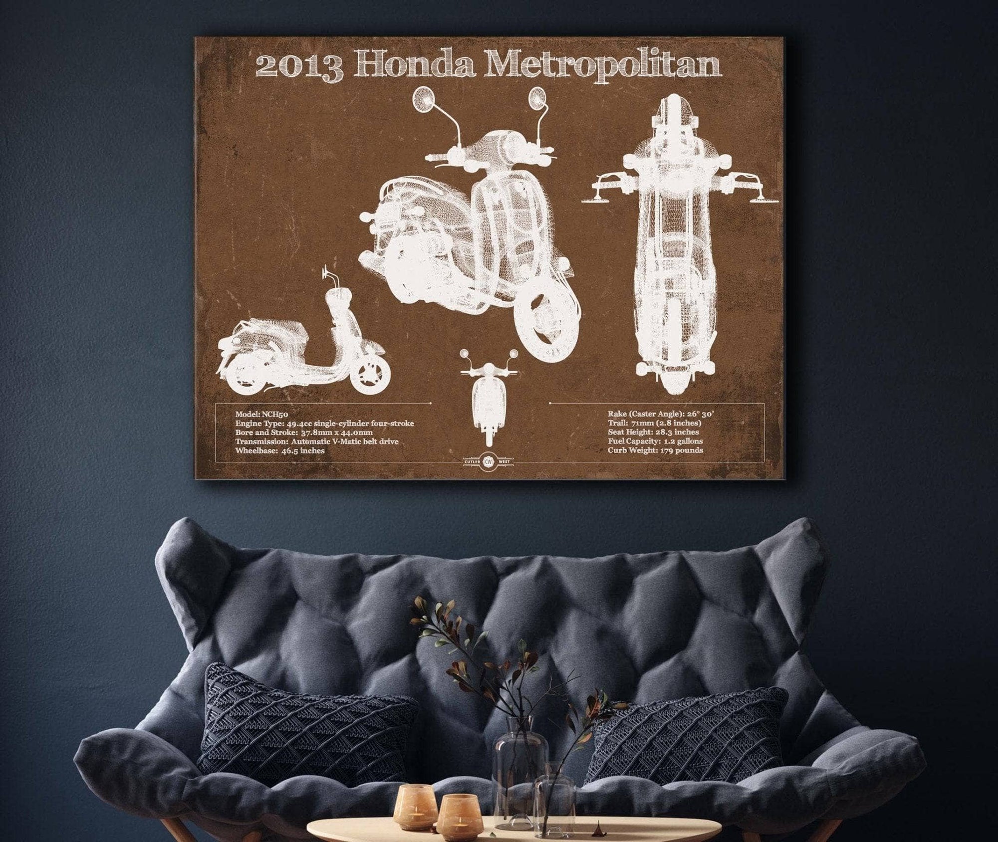 Cutler West Vehicle Collection 2013 Honda Metropolitan Vintage Blueprint Auto Print
